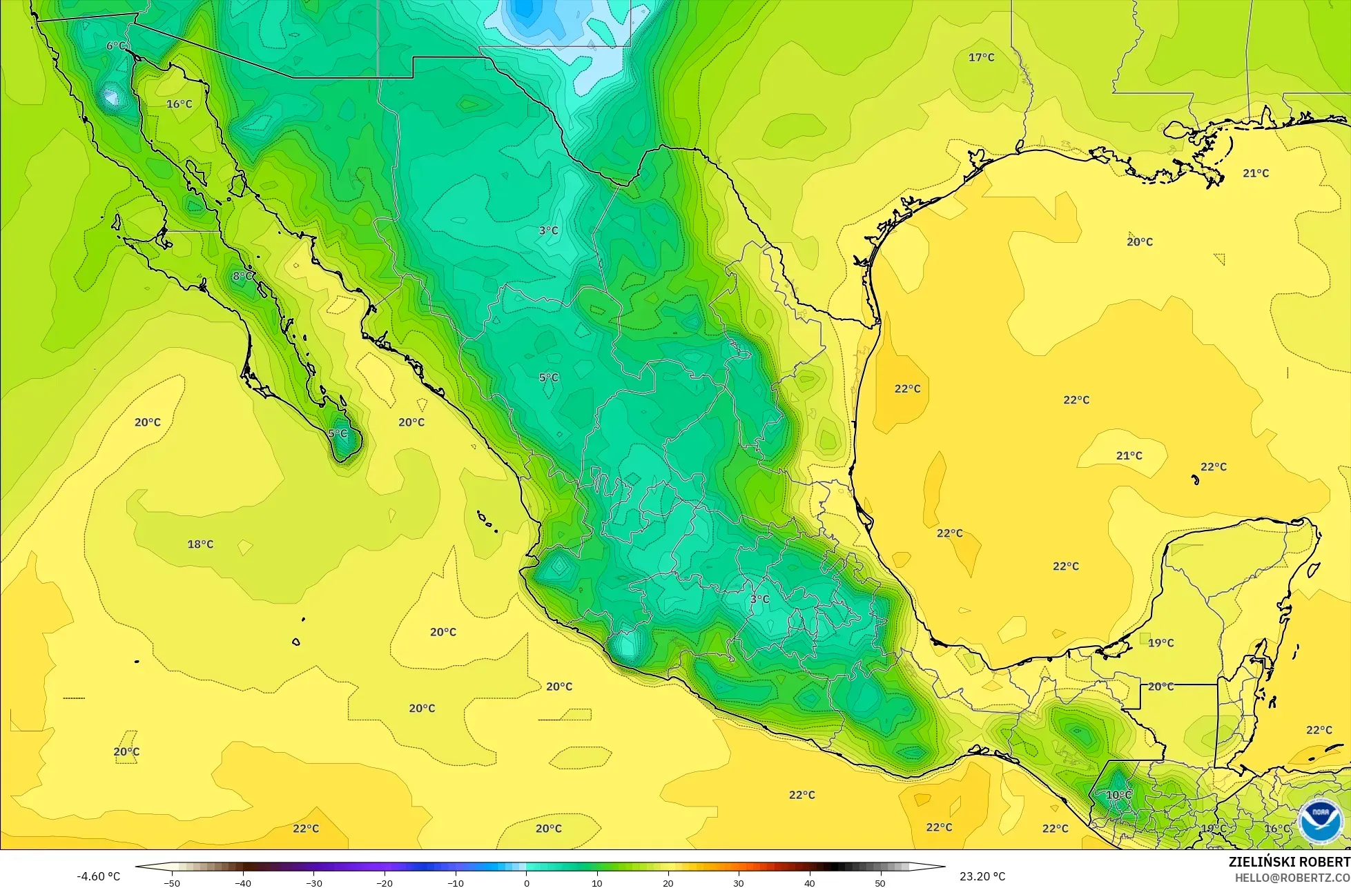GFS model - Mexico, Dewpoint at 2m