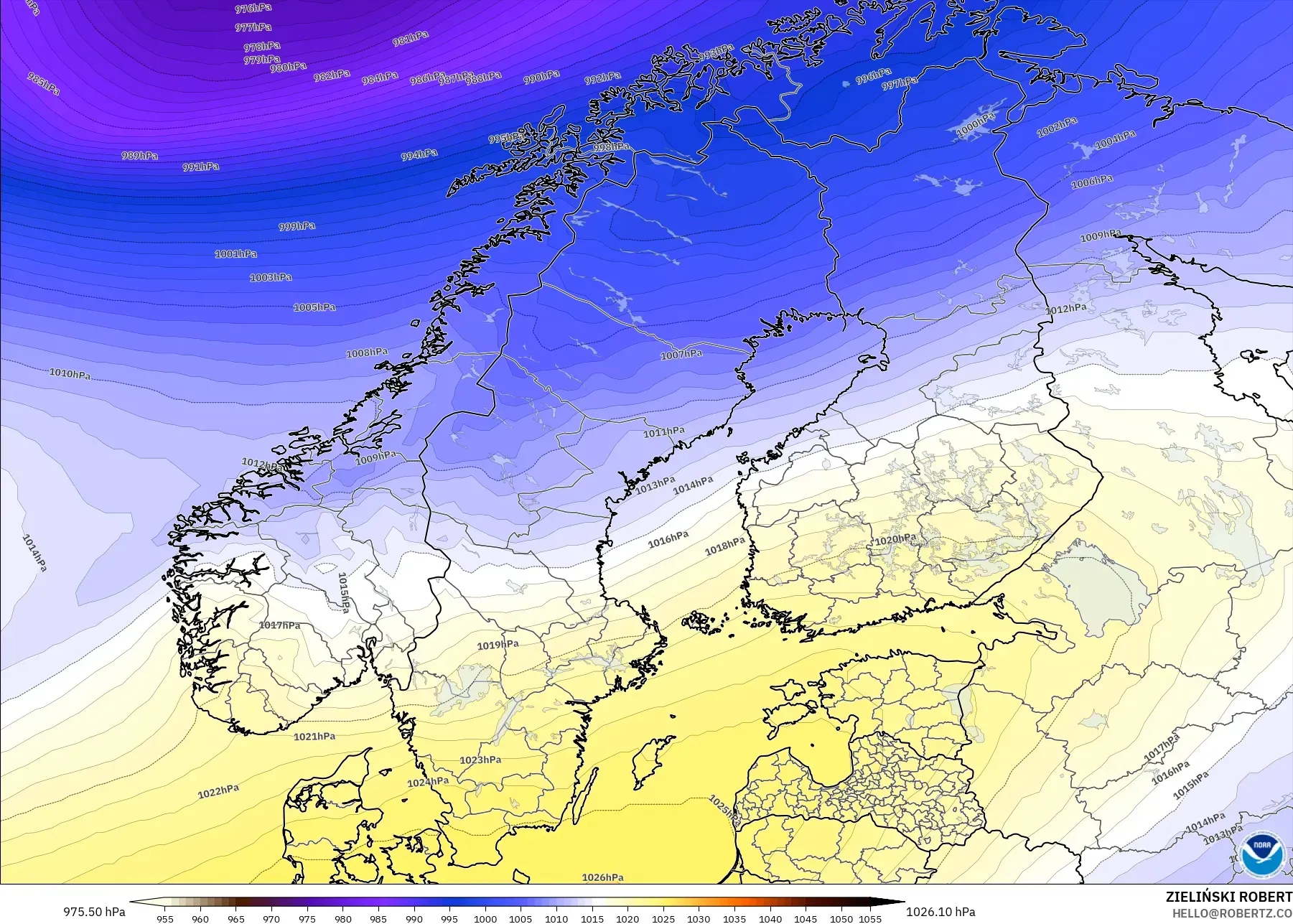 GFS model - Scandinavia, Pressure