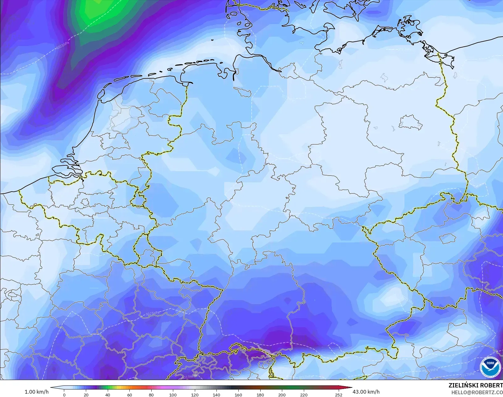 GFS model - Germany, Wind Gusts Peak