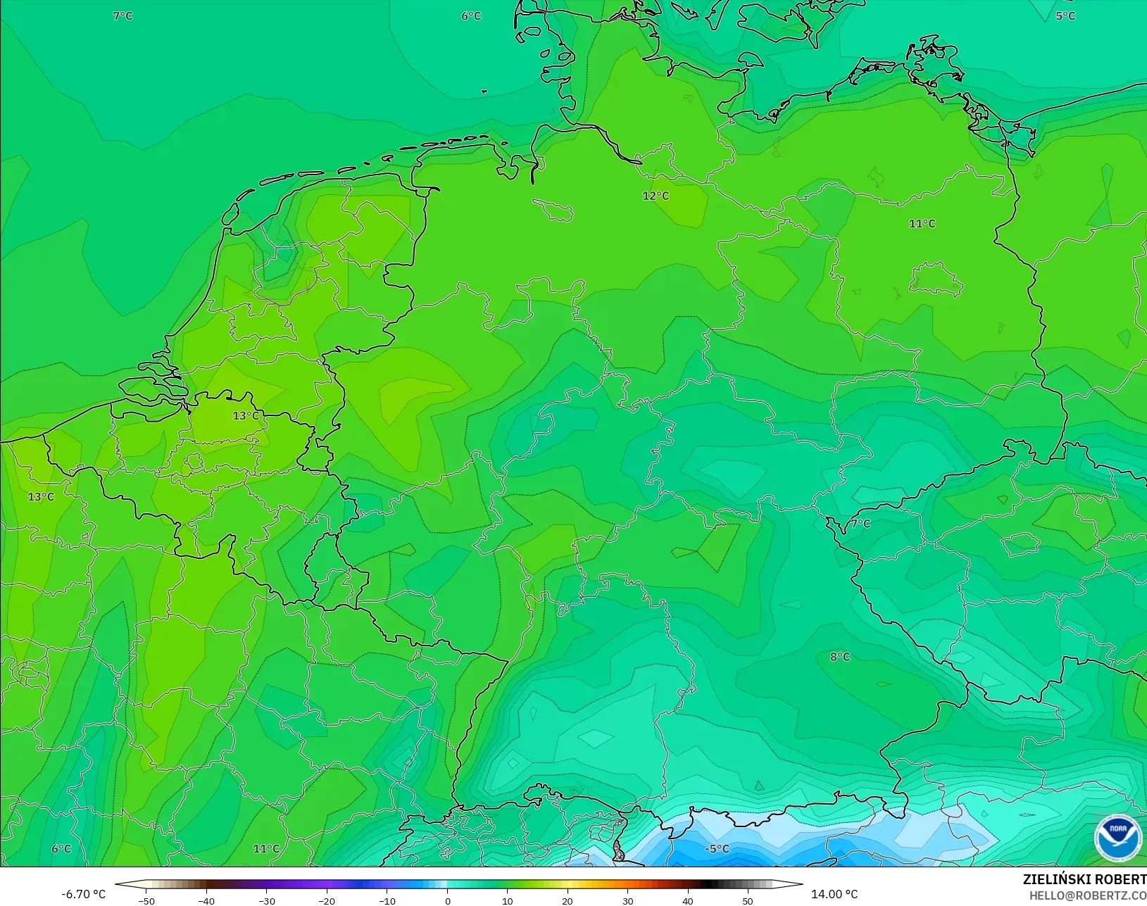 GFS model - Germany, Temperature at 2m