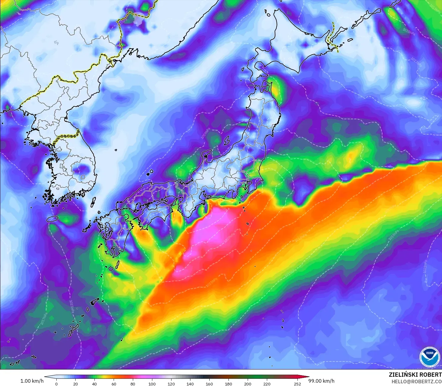 GFS model - Japan, Wind Gusts Peak