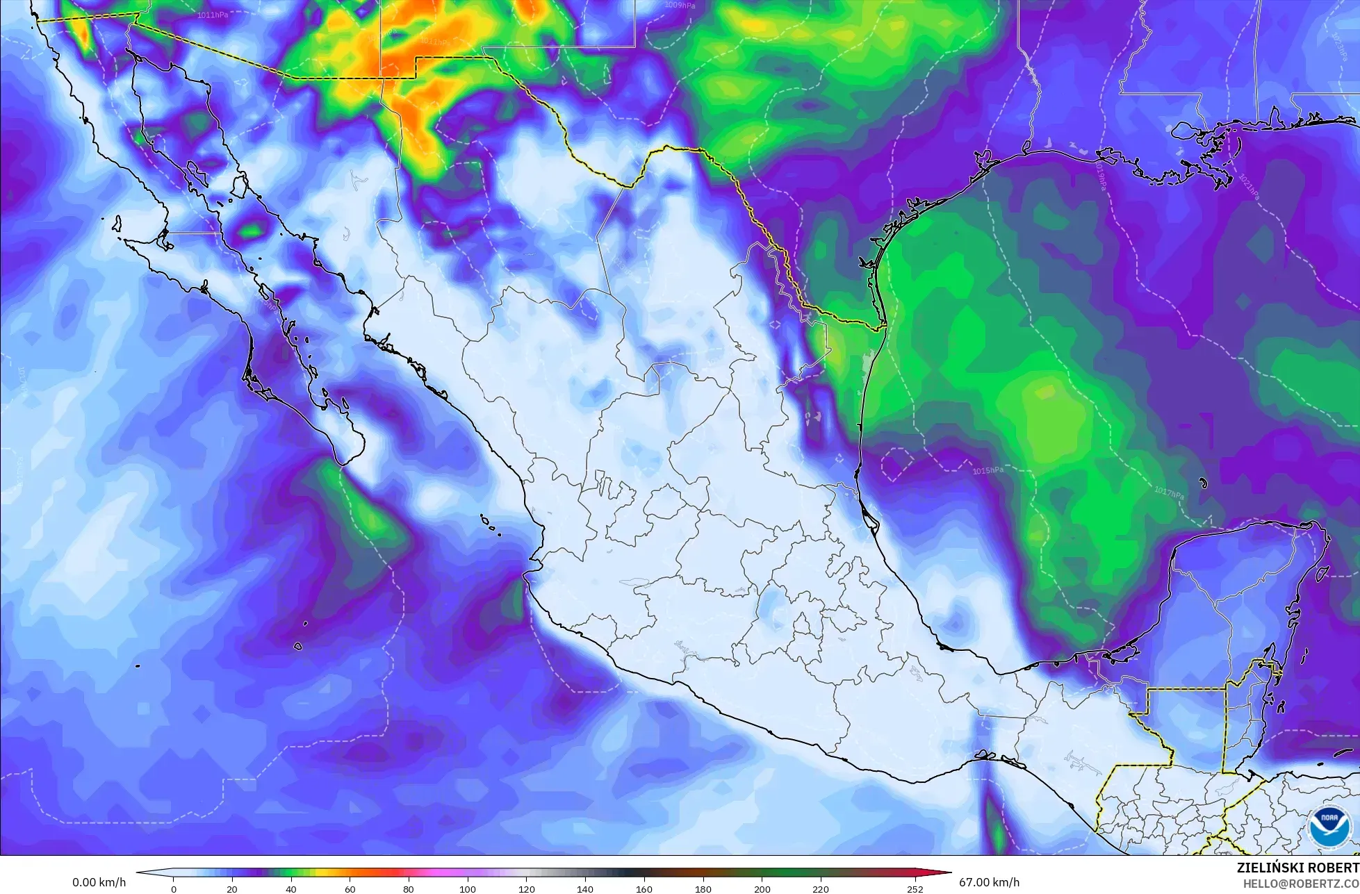 GFS model - Mexico, Wind Gusts Peak