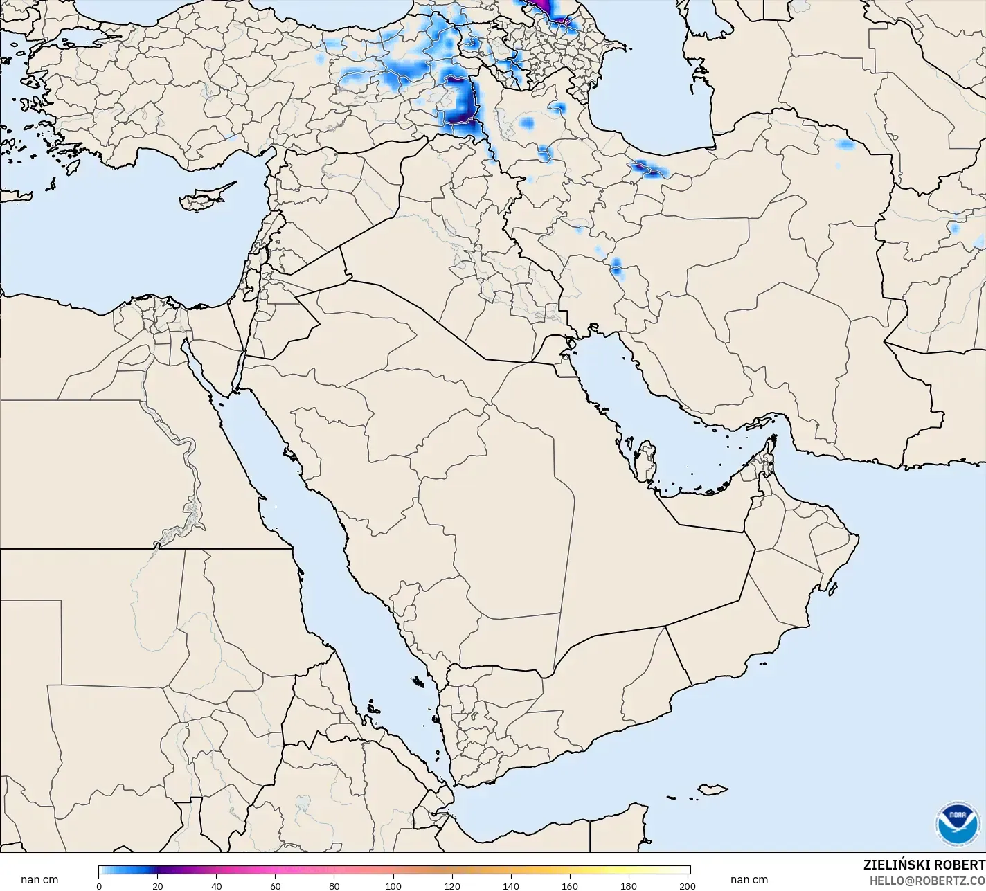 GFS model - Middle East, Snow Depth