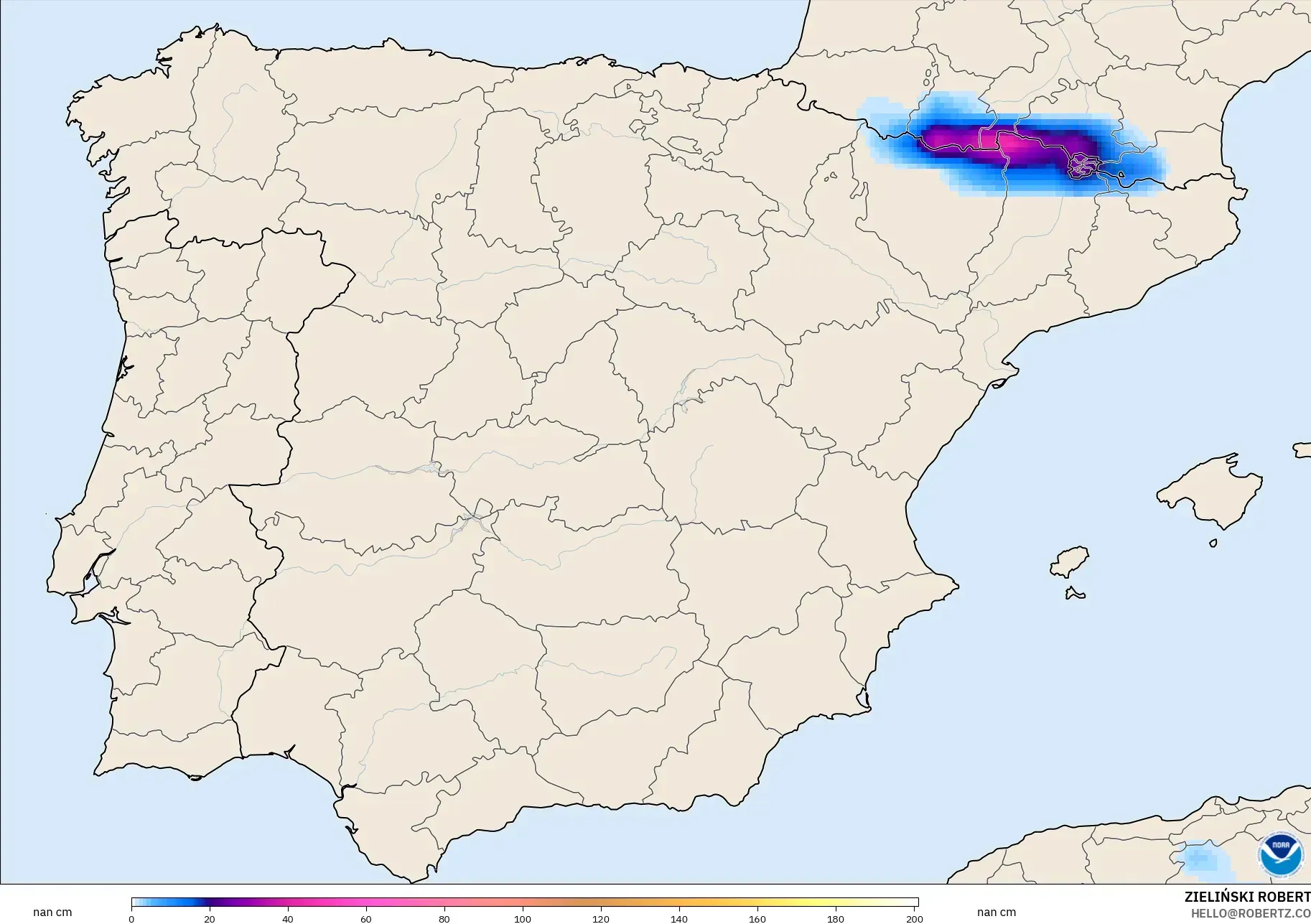 GFS model - Spain, Snow Depth
