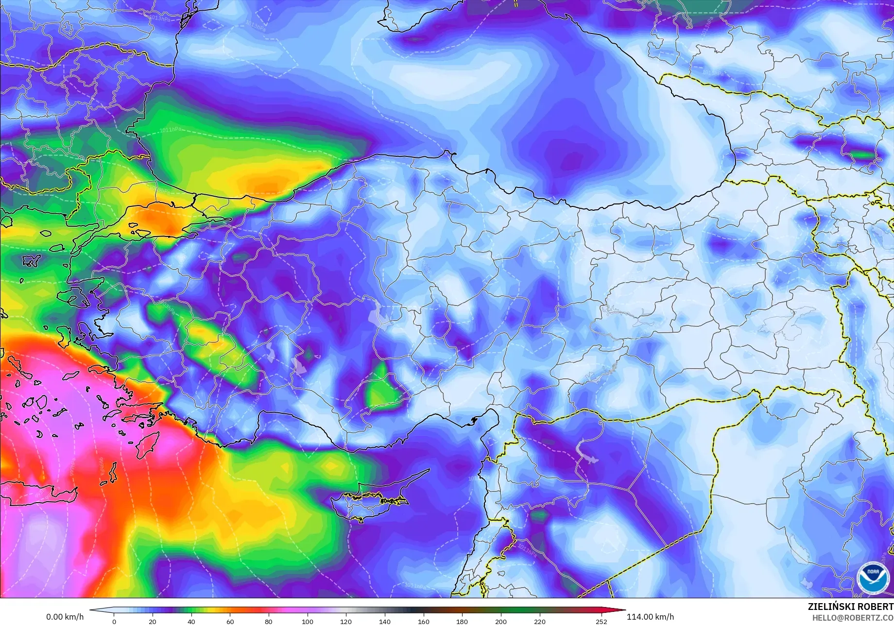 GFS model - Turkey, Wind Gusts Peak