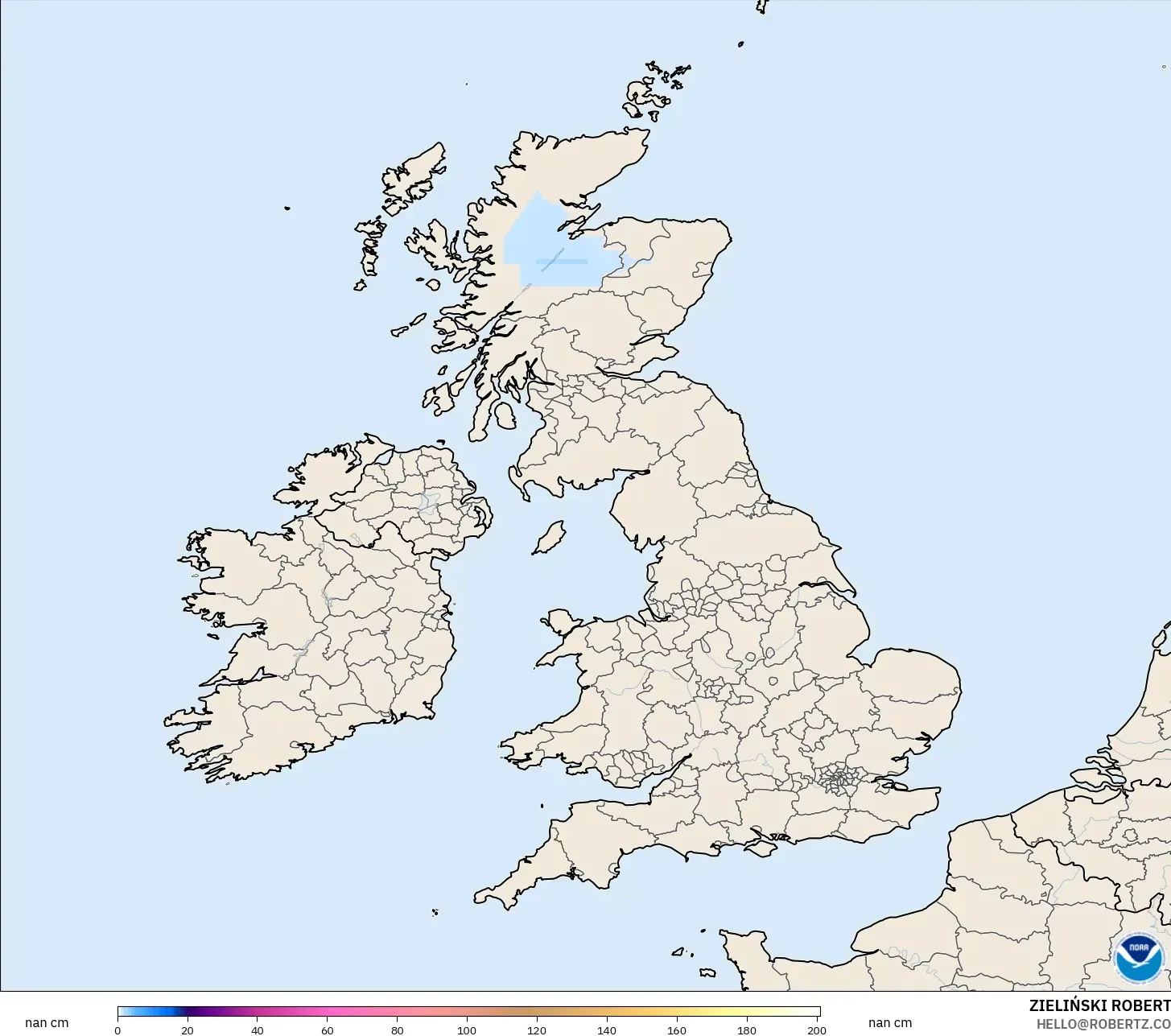 GFS model - United Kingdom, Snow Depth