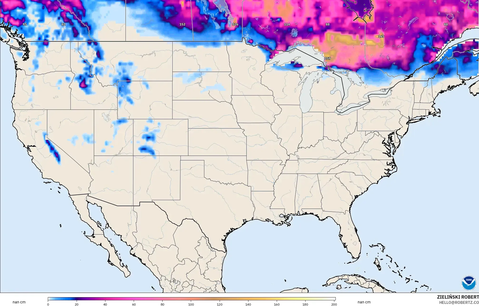 GFS model - United States, Snow Depth