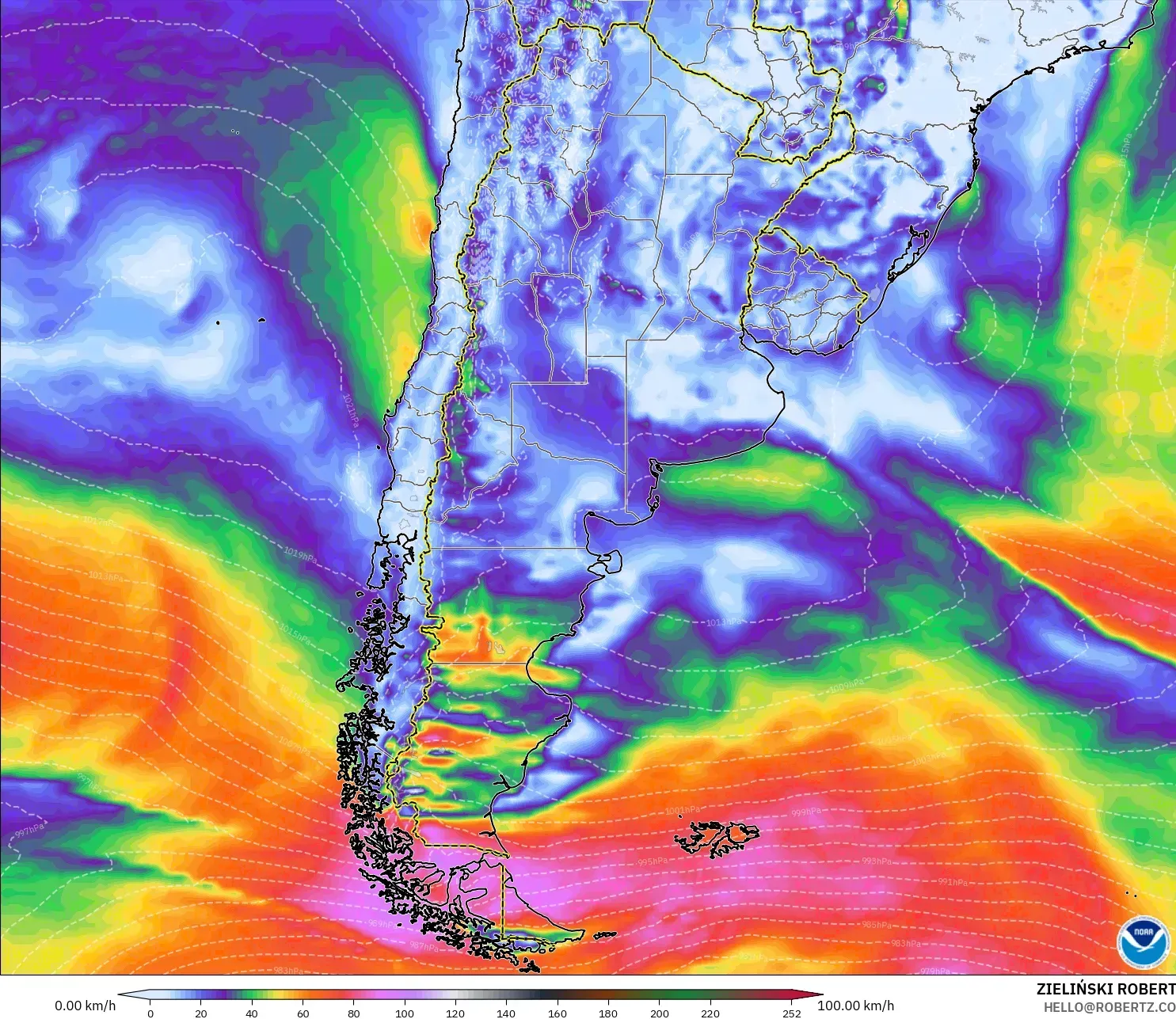GFS model - Argentina, Wind Gusts Peak