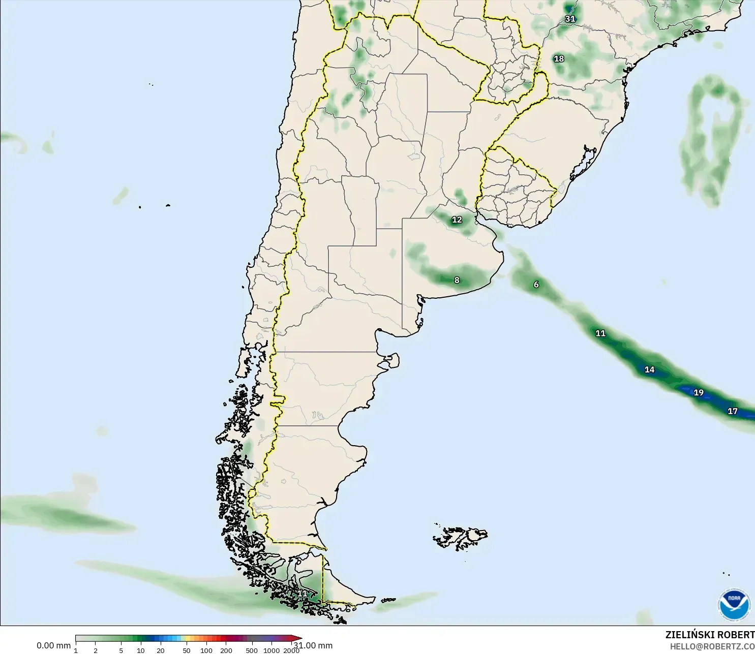GFS model - Argentina, Precipitation Accumulation
