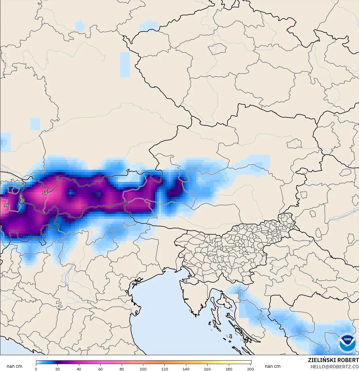 GFS model - Austria, Snow Depth
