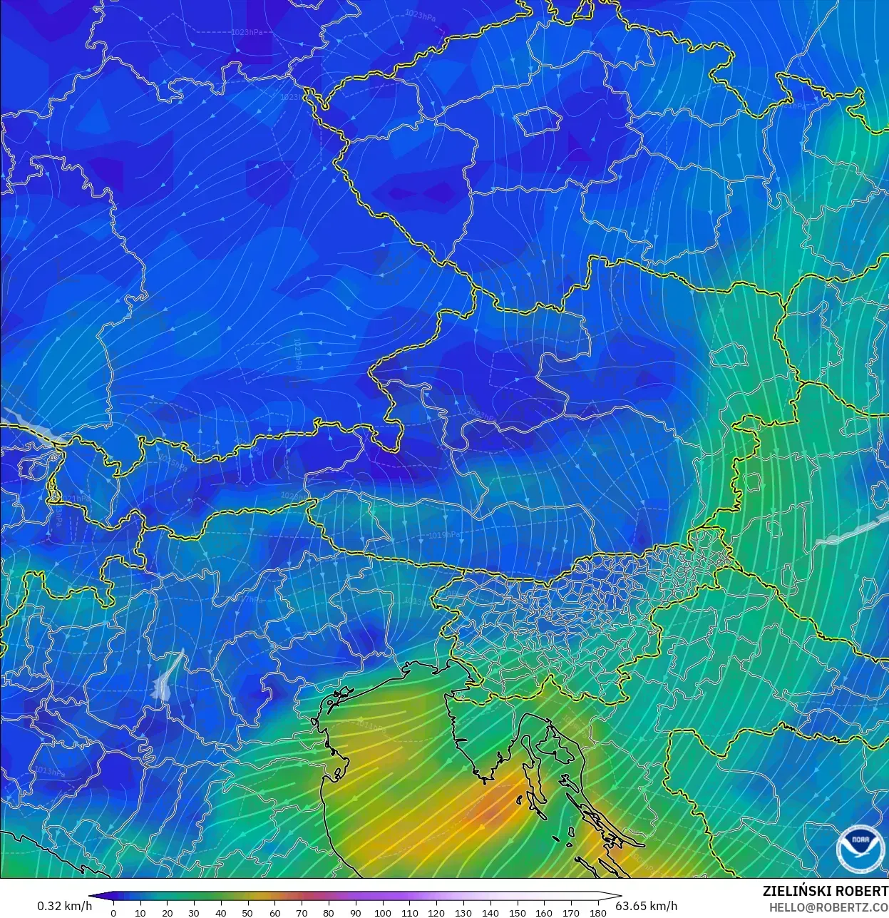 GFS model - Austria, Wind at 10m