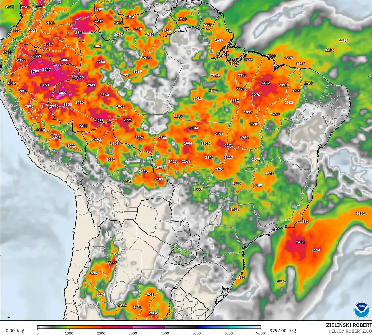 GFS model - Brazil, CAPE
