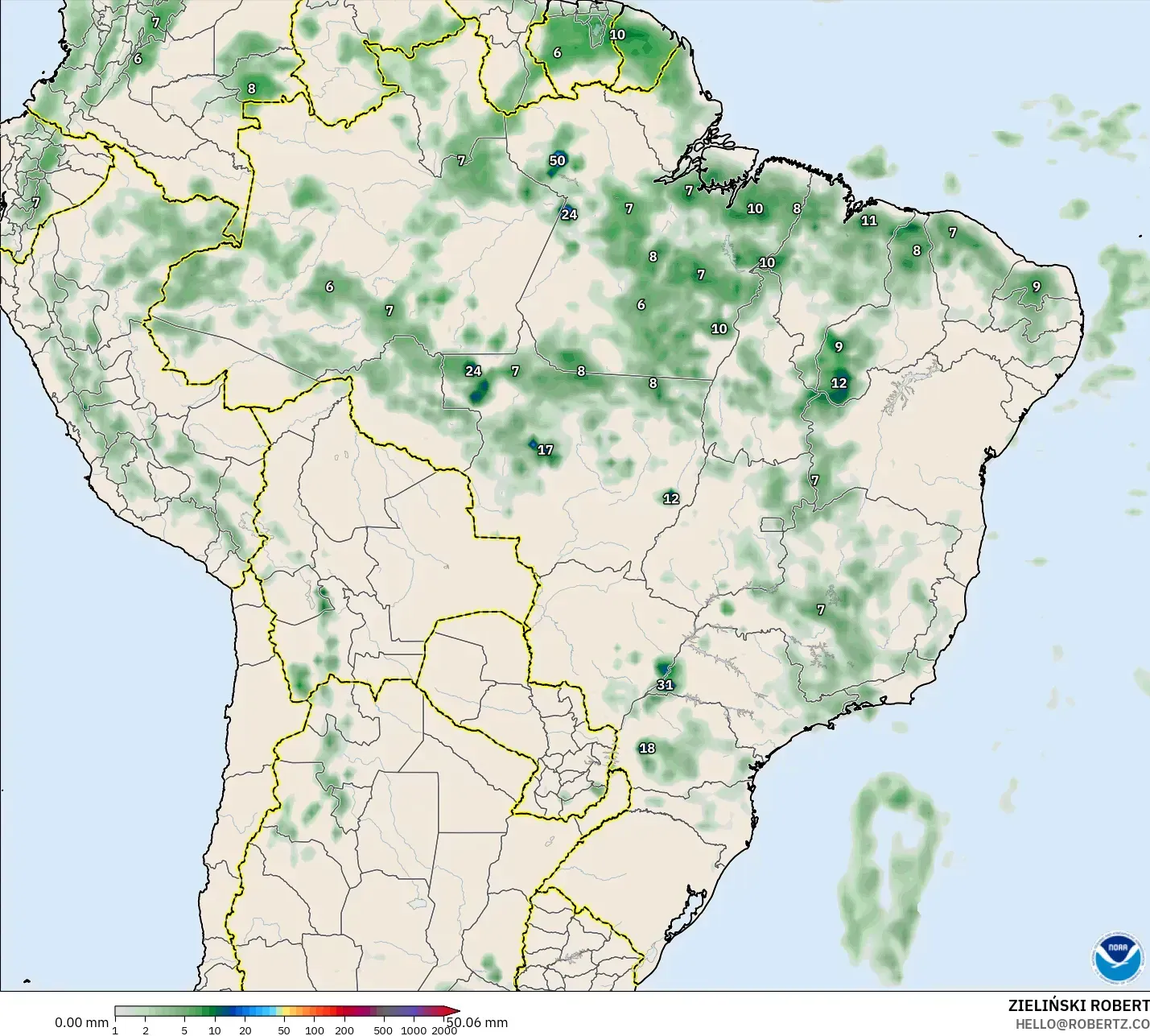 GFS model - Brazil, Precipitation Accumulation