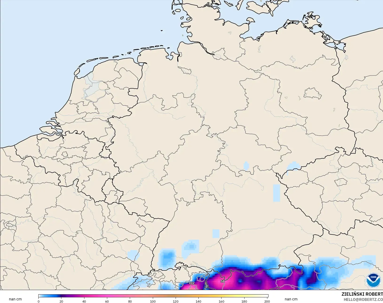 GFS model - Germany, Snow Depth
