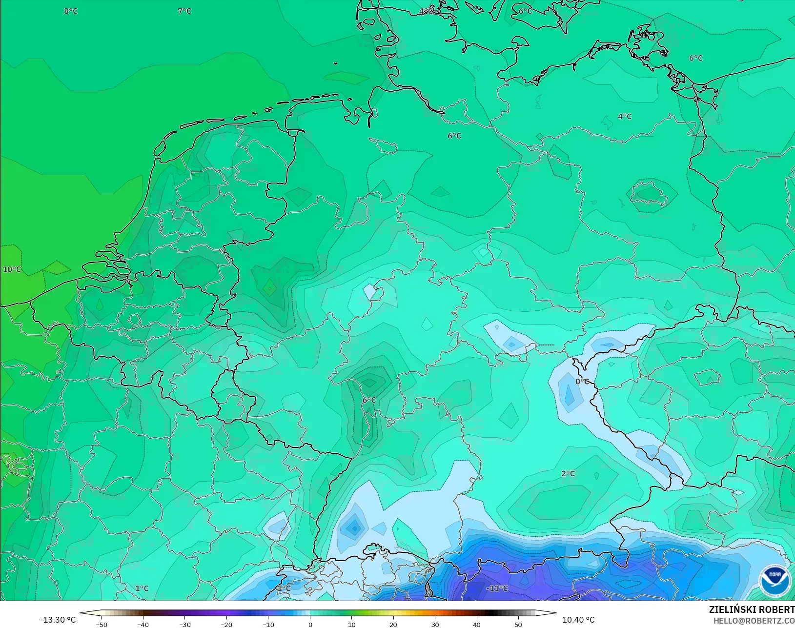 GFS model - Germany, Temperature at 2m