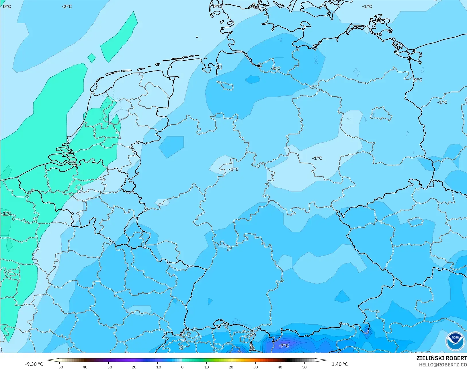 GFS model - Germany, Temperature at 850hPa