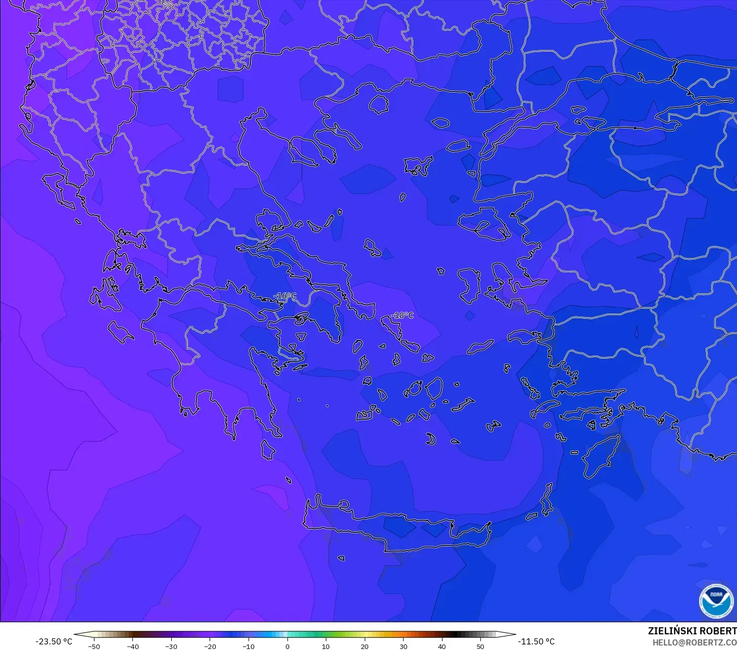 GFS model - Greece, Temperature at 500hPa