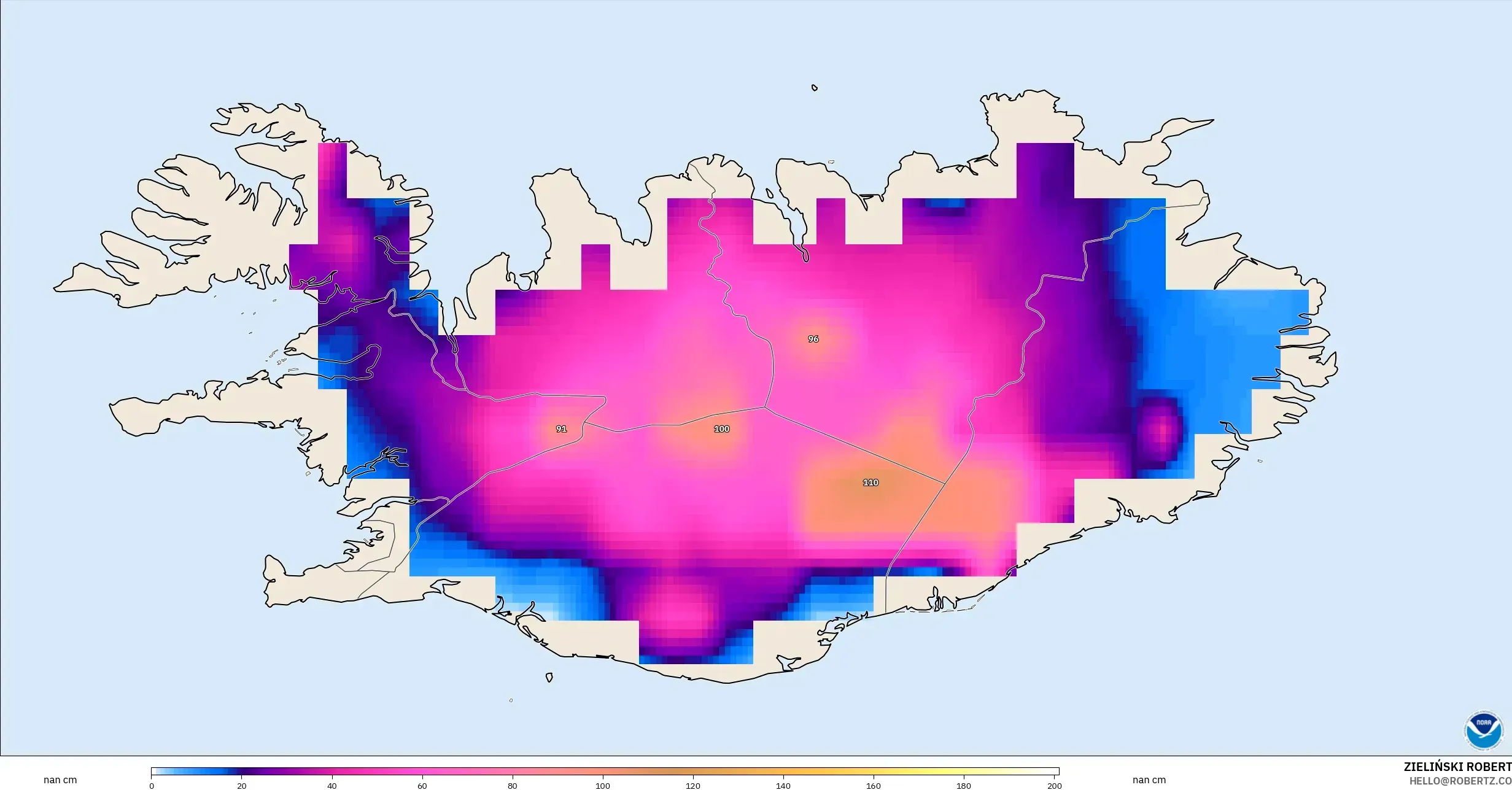 GFS model - Iceland, Snow Depth