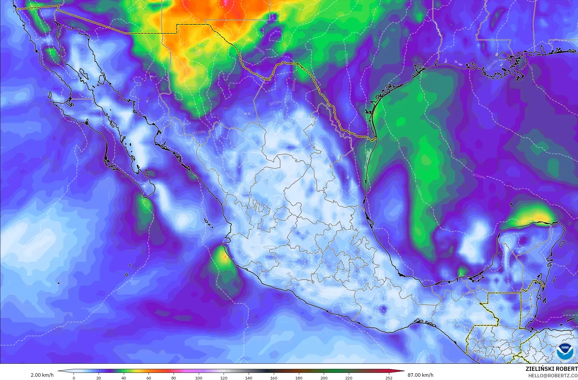 GFS model - Mexico, Wind Gusts