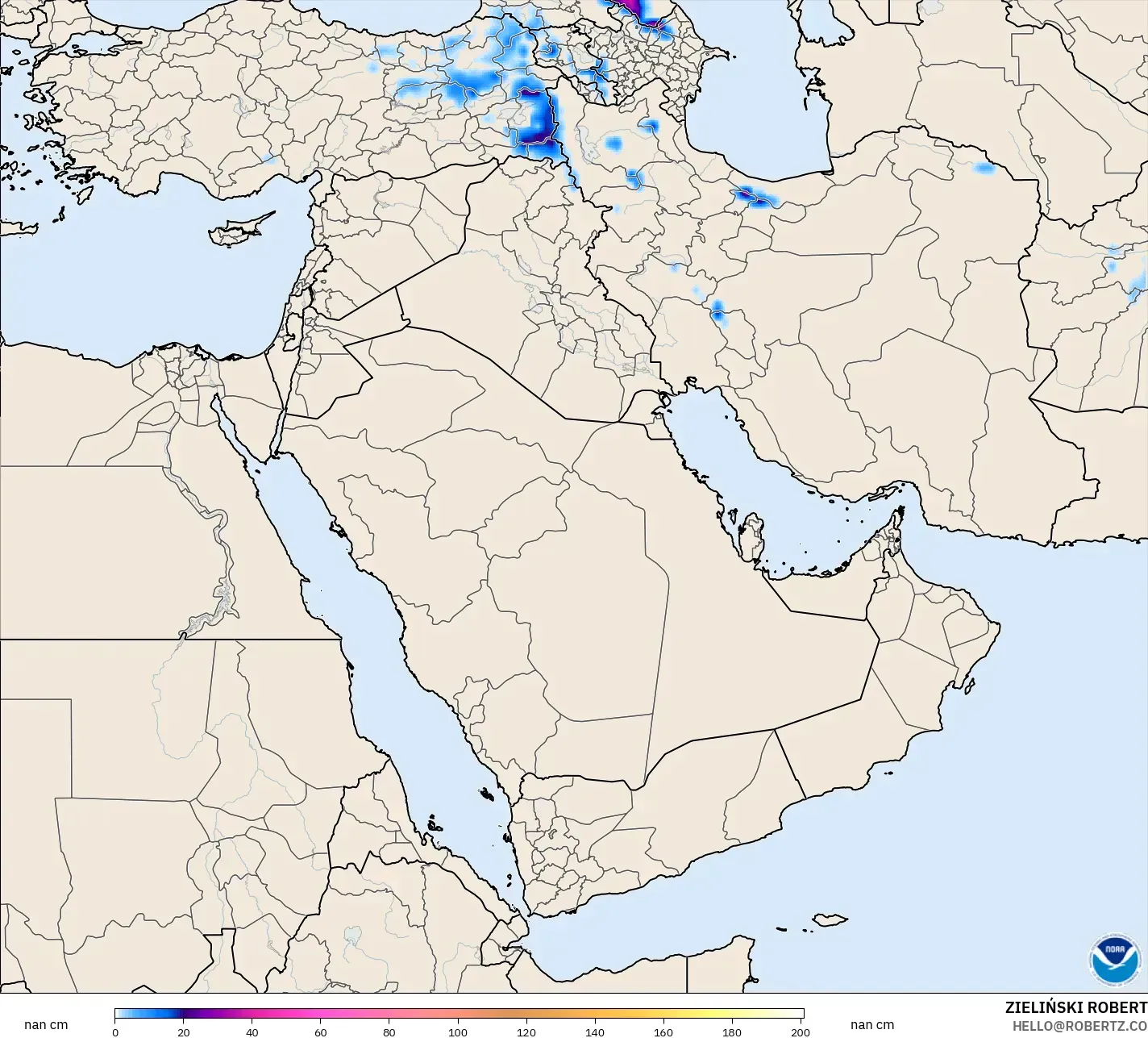GFS model - Middle East, Snow Depth