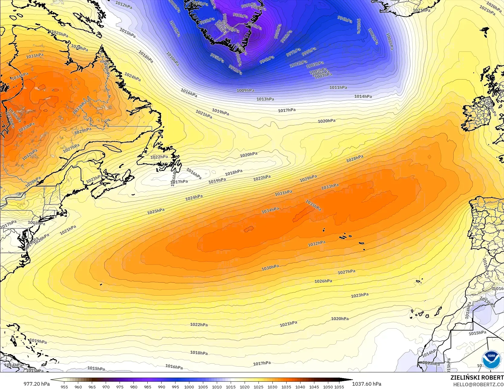 GFS model - North Atlantic, Pressure