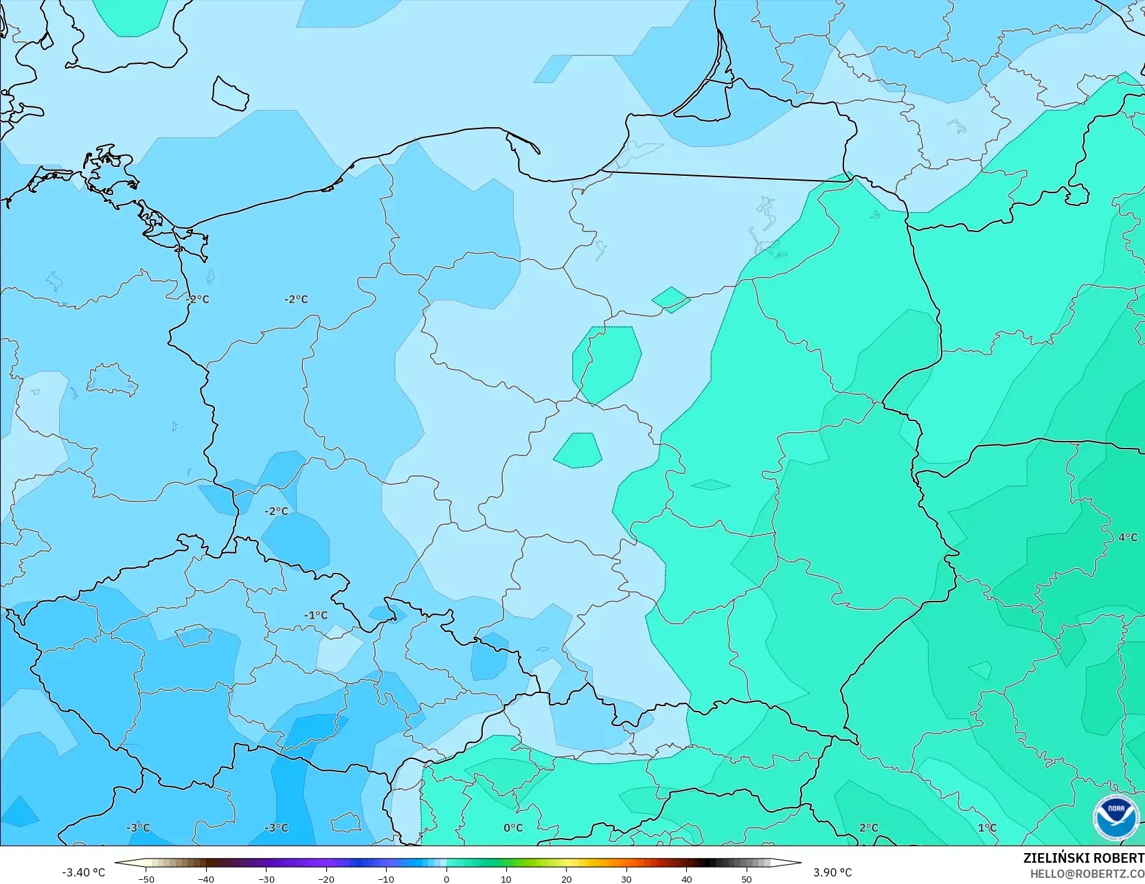GFS model - Poland, Temperature at 850hPa