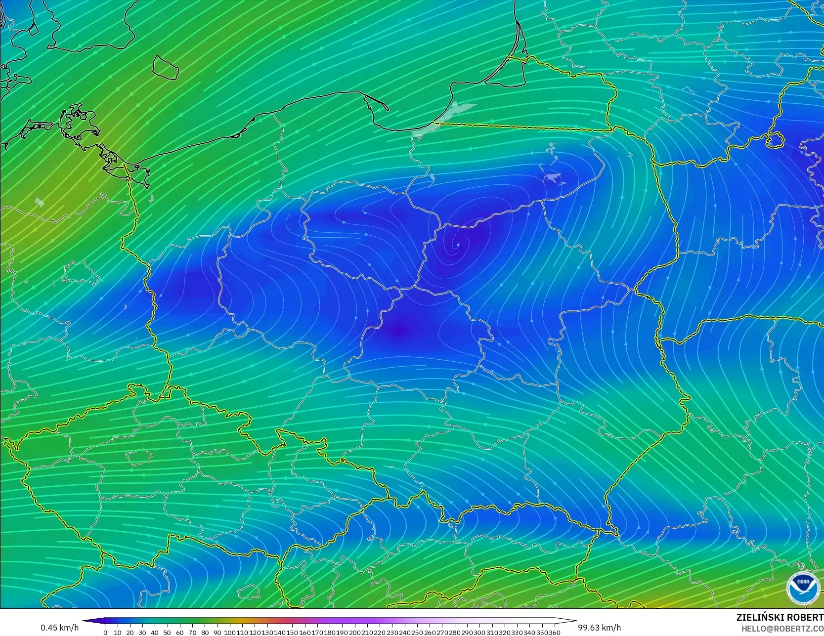 GFS model - Poland, Wind at 300hPa (jet stream)