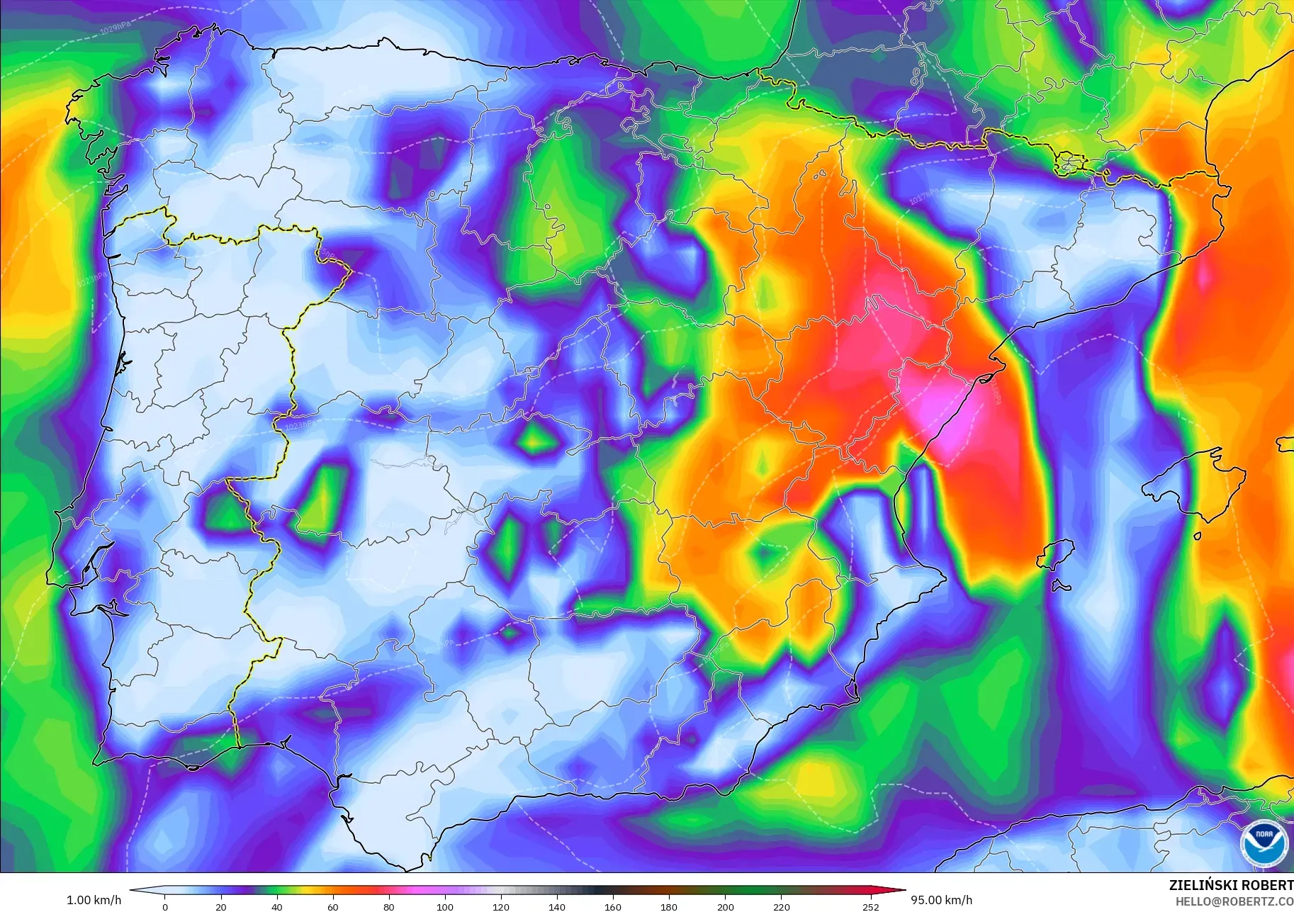 GFS model - Spain, Wind Gusts