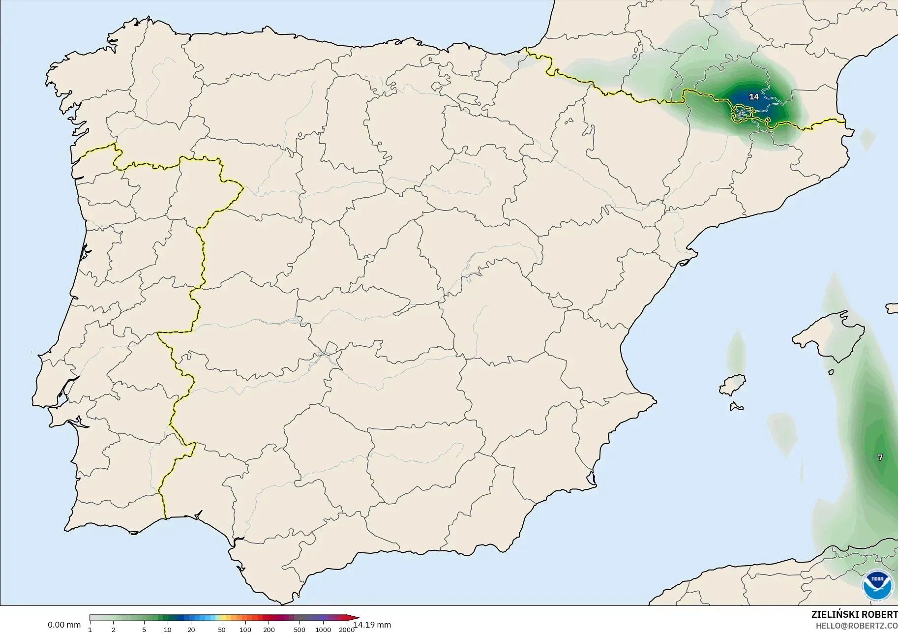 GFS model - Spain, Precipitation Accumulation