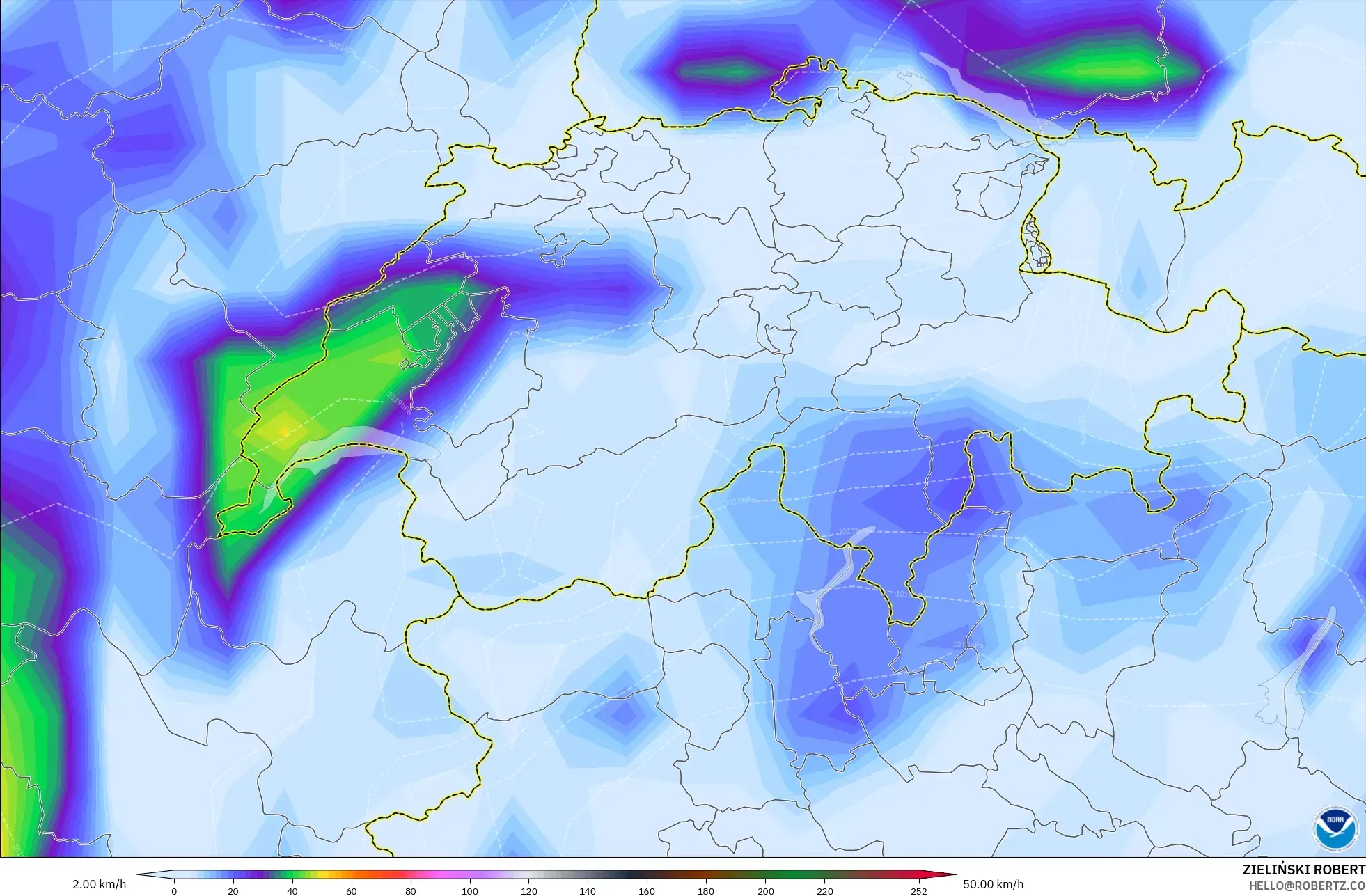 GFS model - Switzerland, Wind Gusts Peak