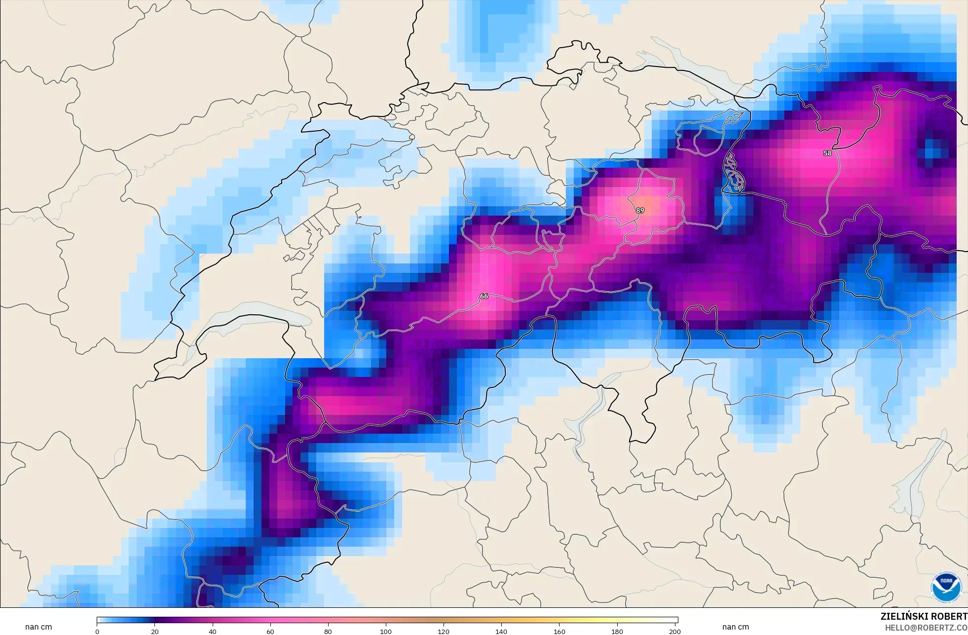 GFS model - Switzerland, Snow Depth