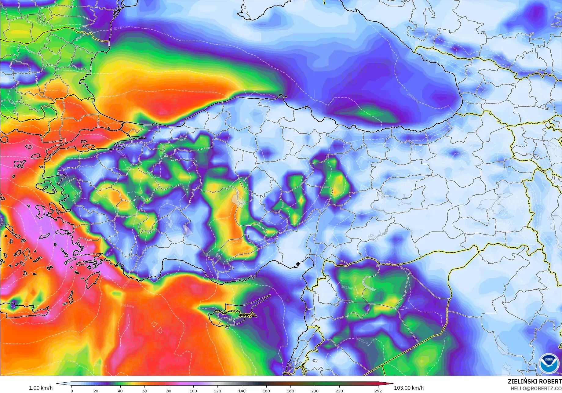 GFS model - Turkey, Wind Gusts Peak