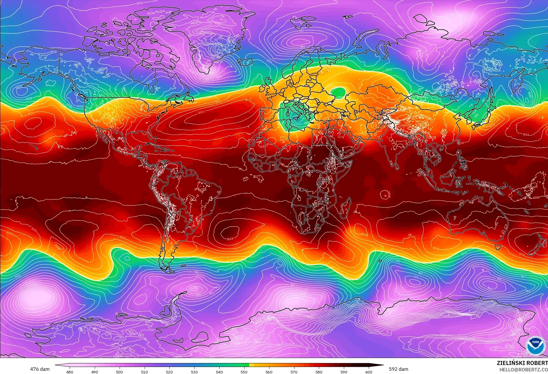 GFS model - World, Geopotential height at 500hPa