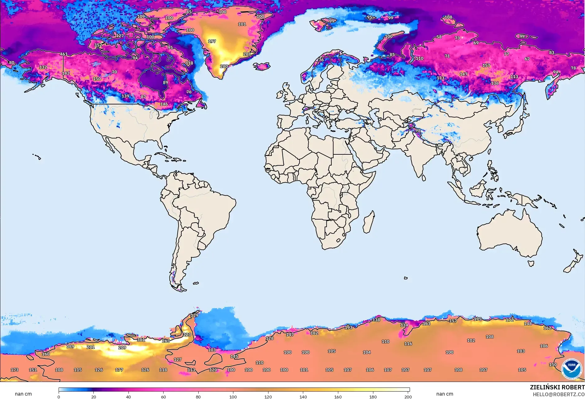 GFS model - World, Snow Depth