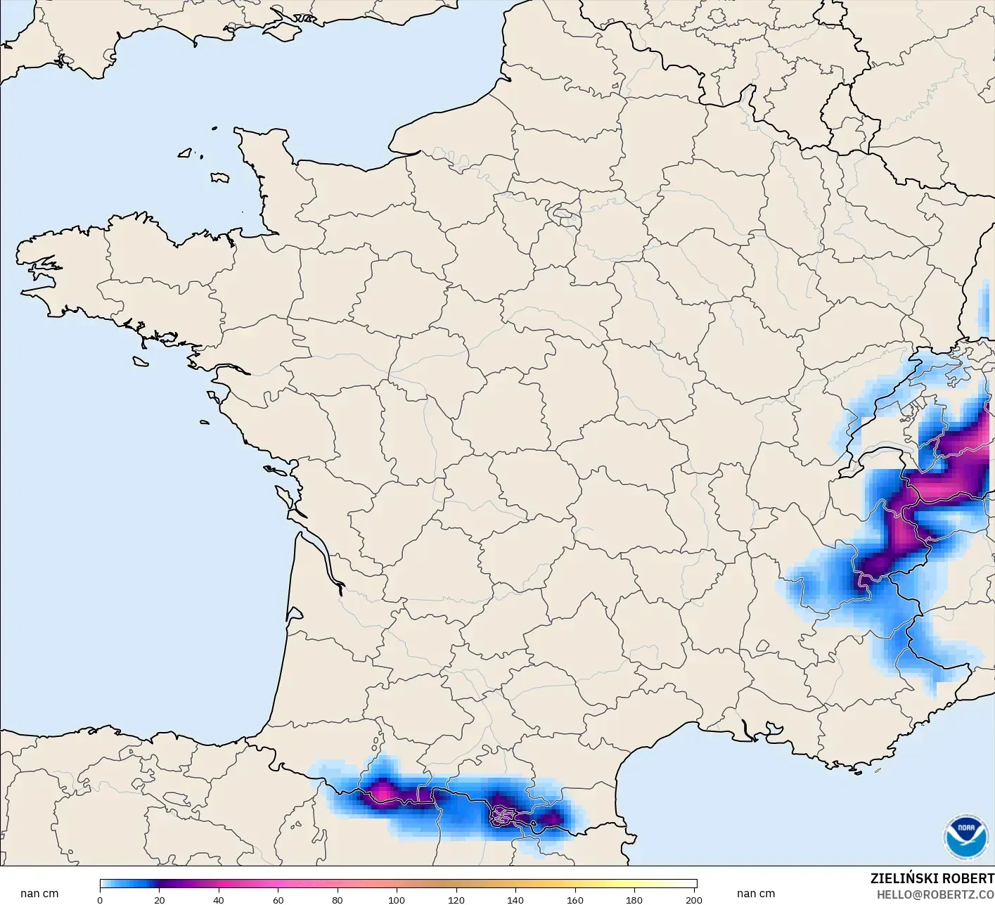 GFS model - France, Snow Depth