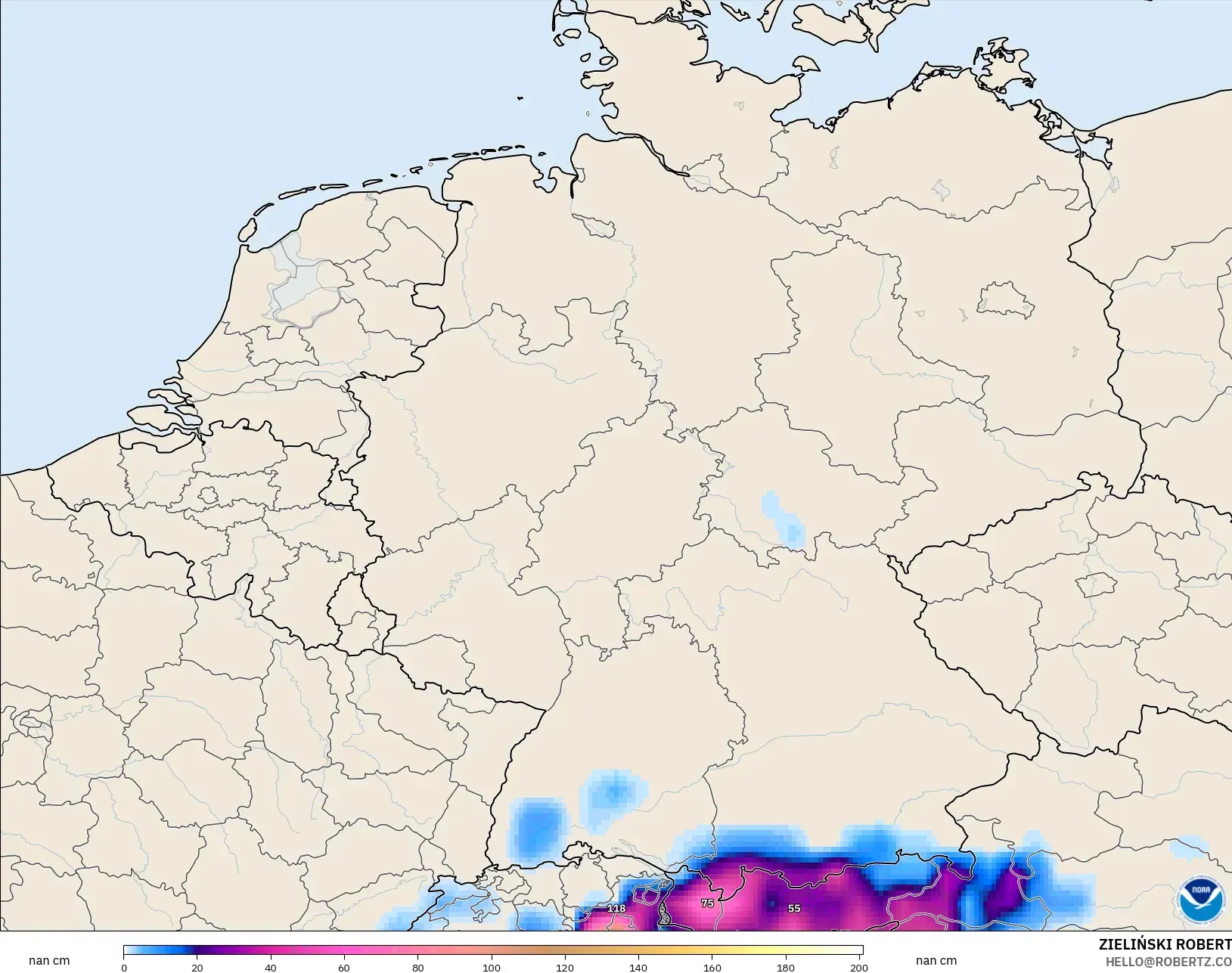 GFS model - Germany, Snow Depth