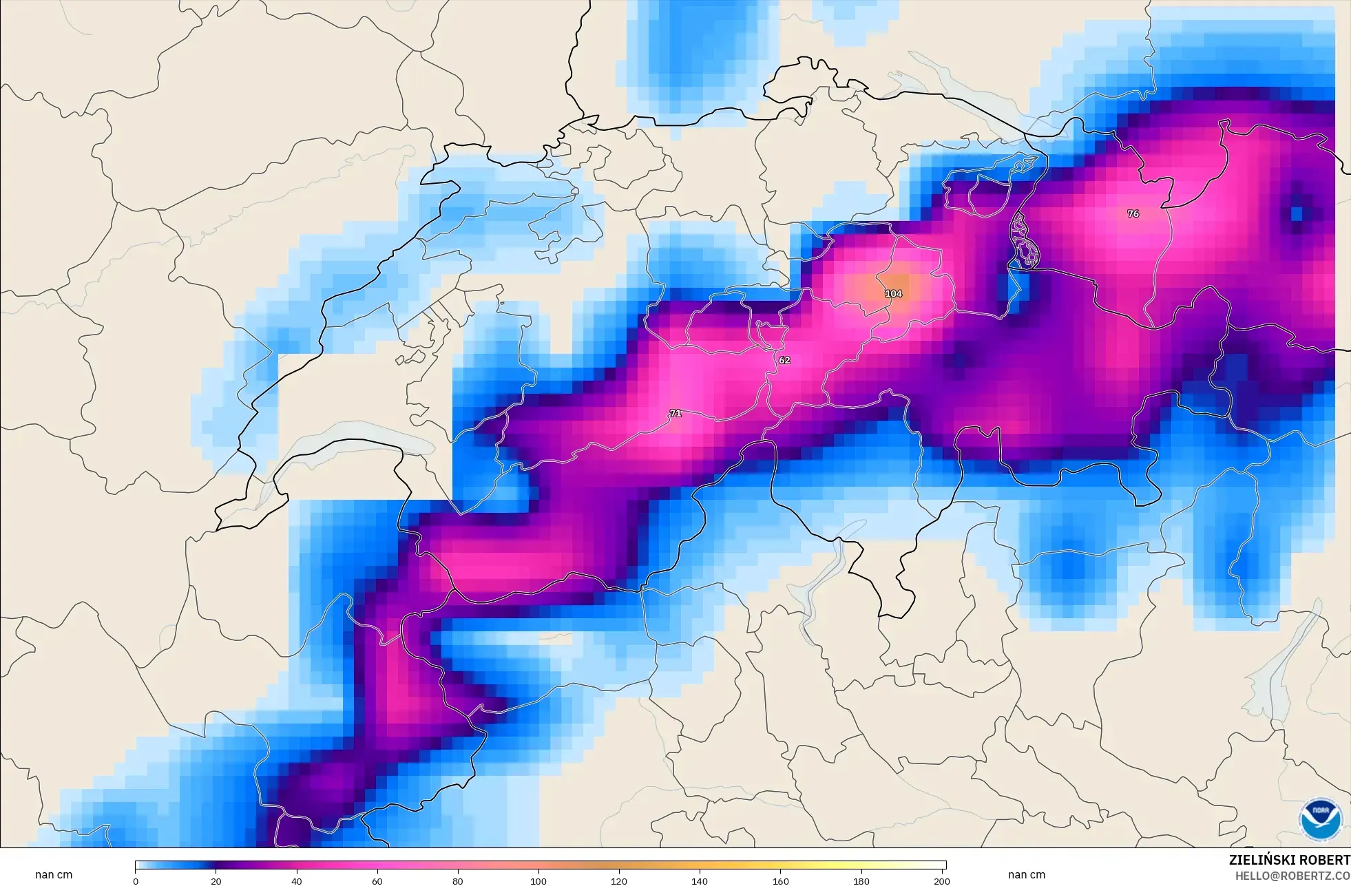 GFS model - Switzerland, Snow Depth