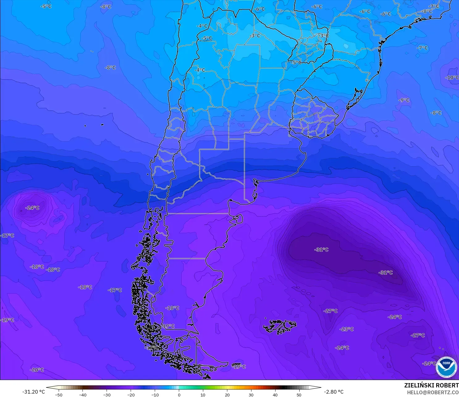 GFS model - Argentina, Temperature at 500hPa