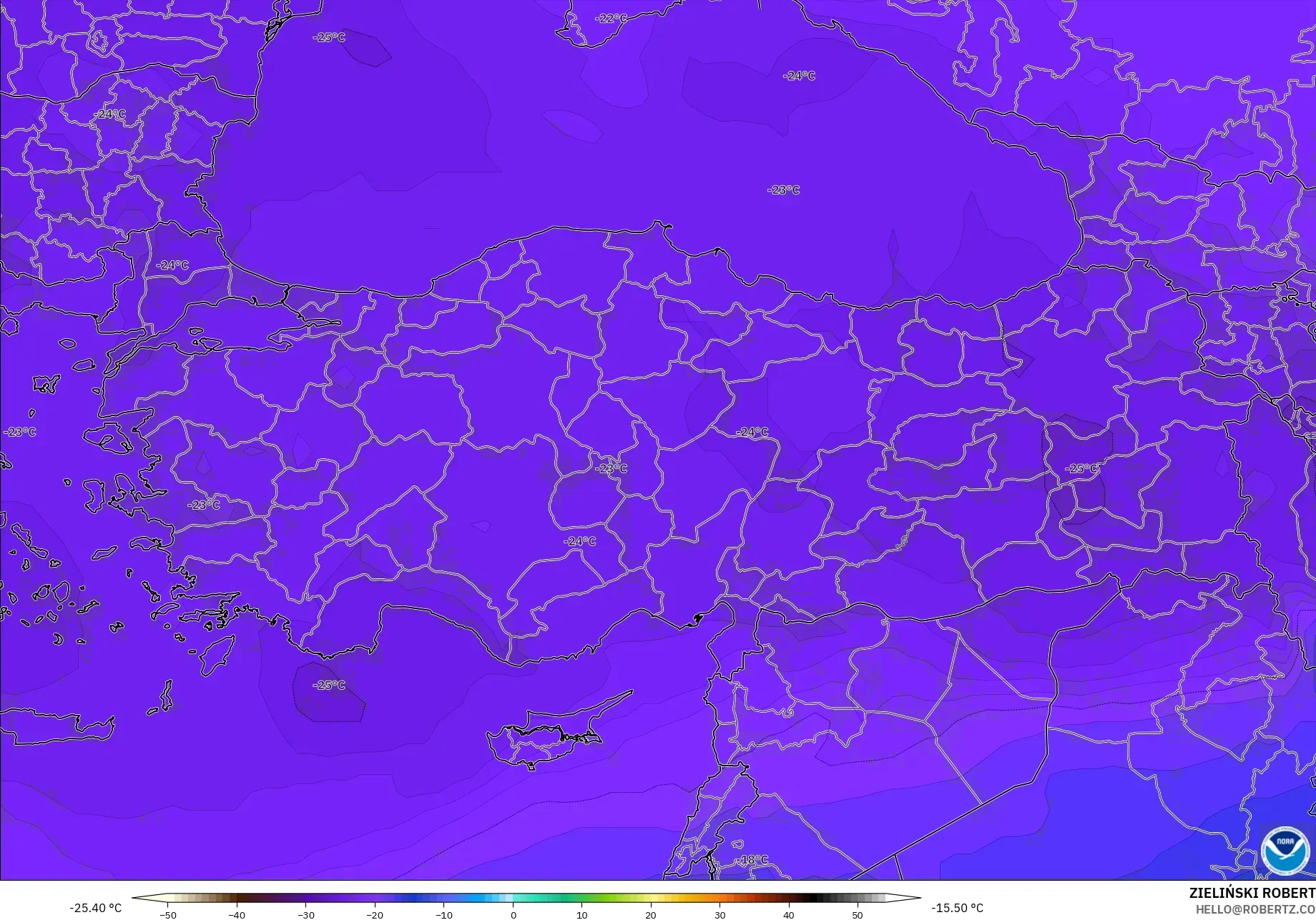 GFS model - Turkey, Temperature at 500hPa