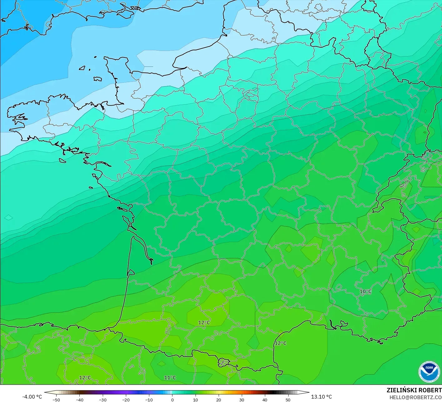 GFS model - France, Temperature at 850hPa