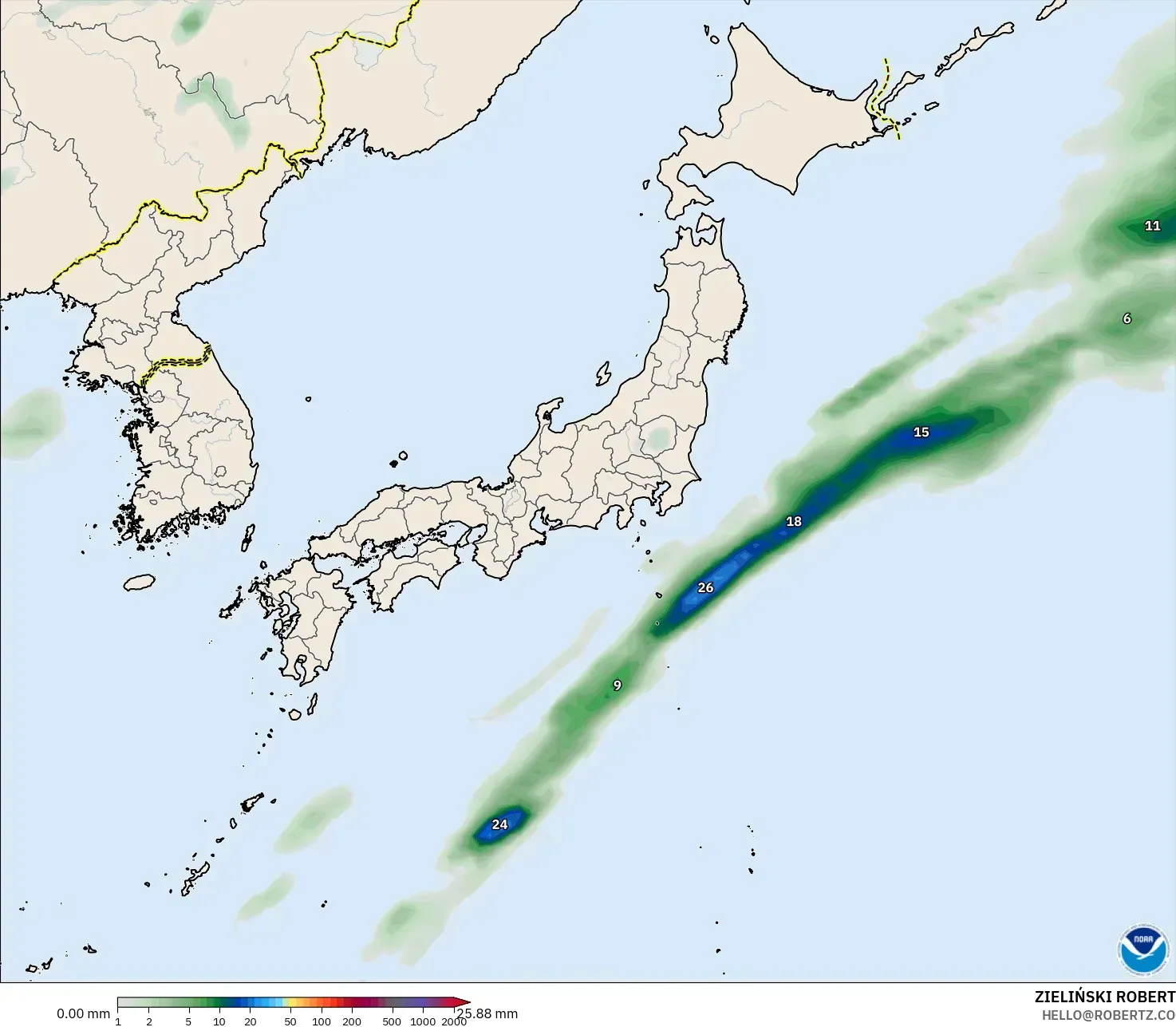 GFS model - Japan, Precipitation Accumulation