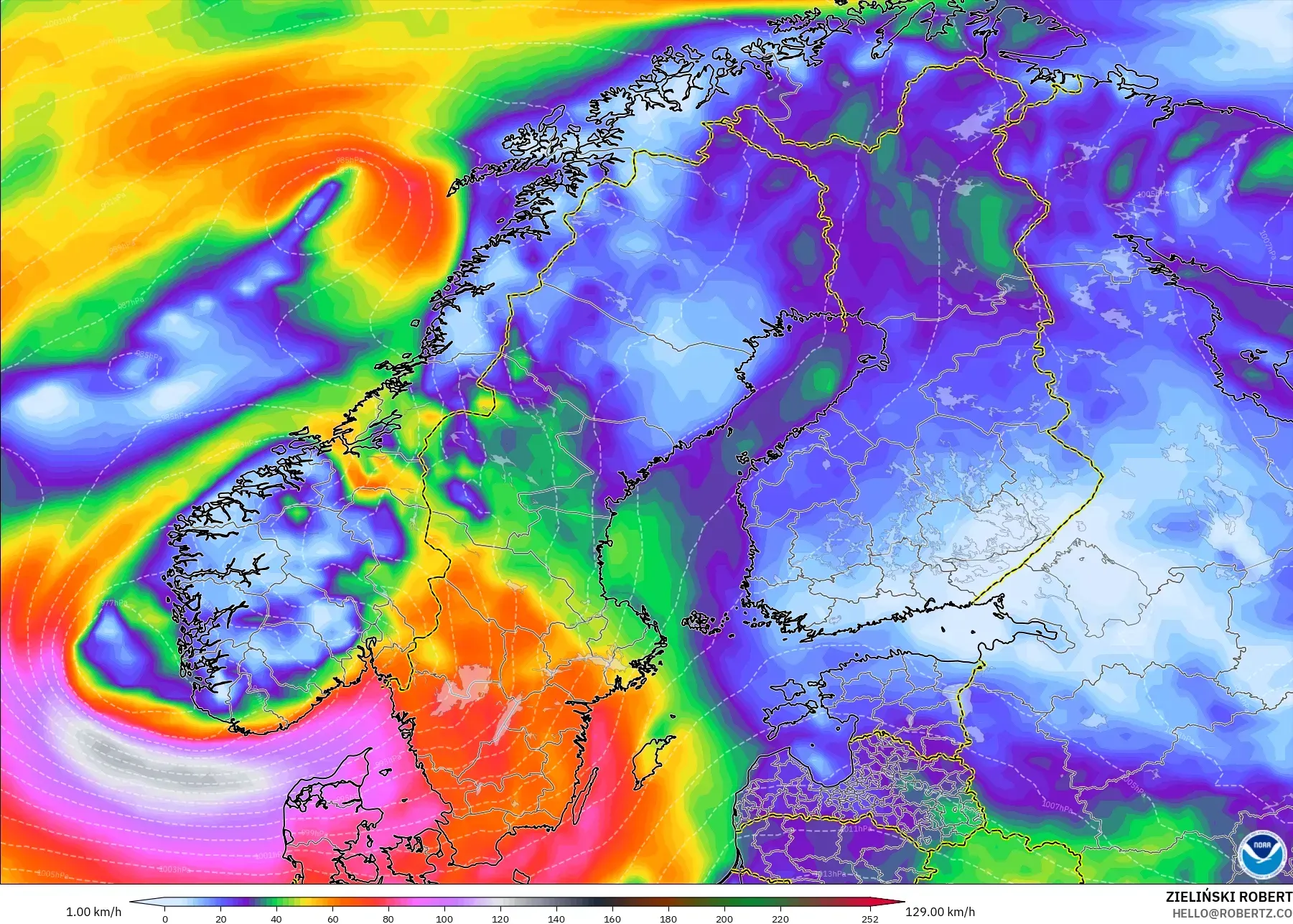 GFS model - Scandinavia, Wind Gusts