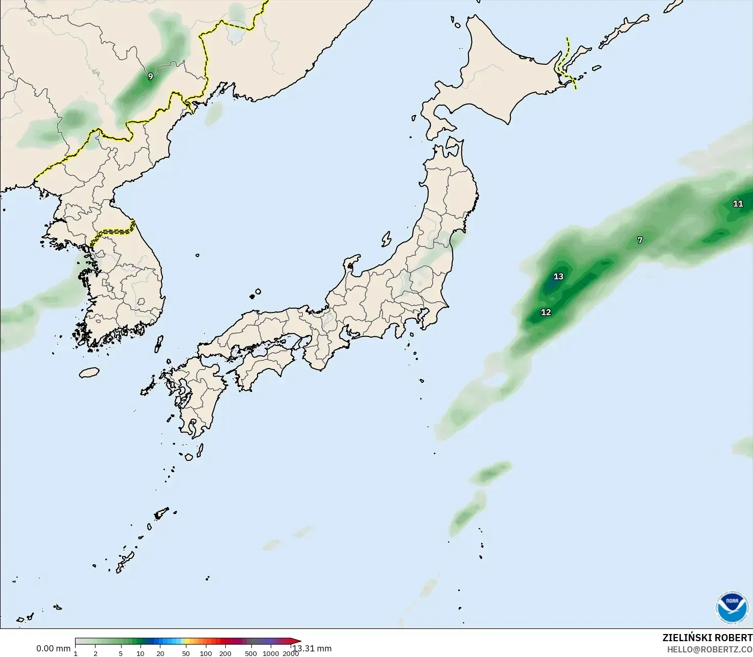 GFS model - Japan, Precipitation Accumulation