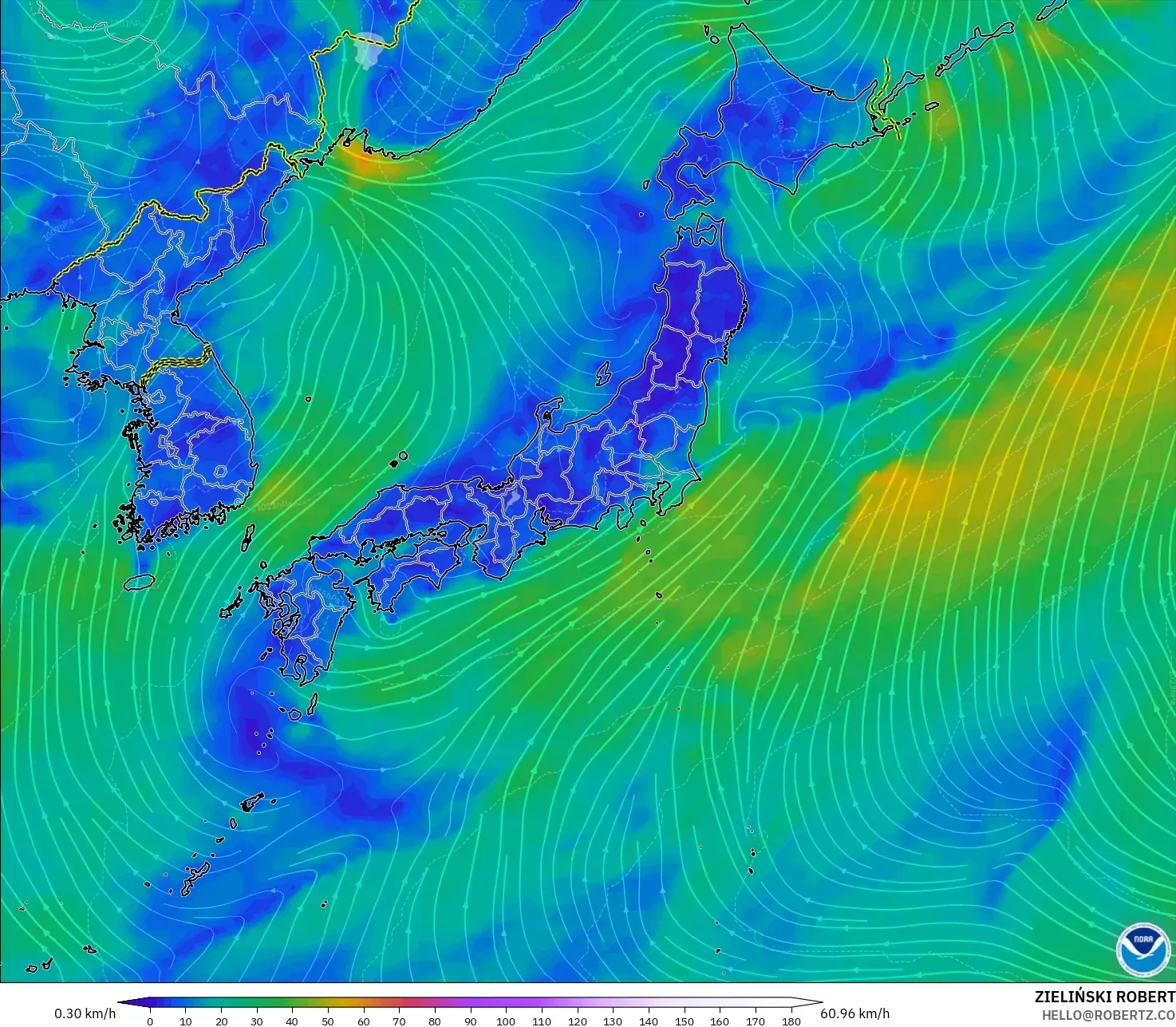 GFS model - Japan, Wind at 10m