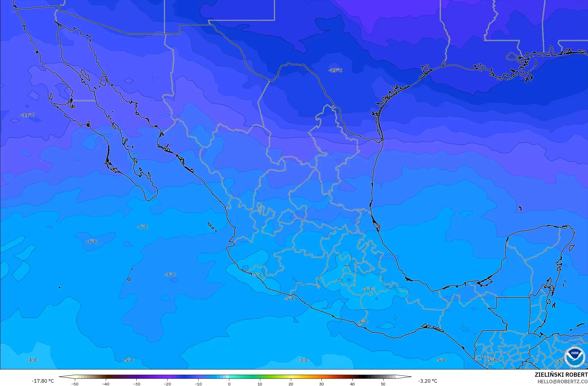 GFS model - Mexico, Temperature at 500hPa