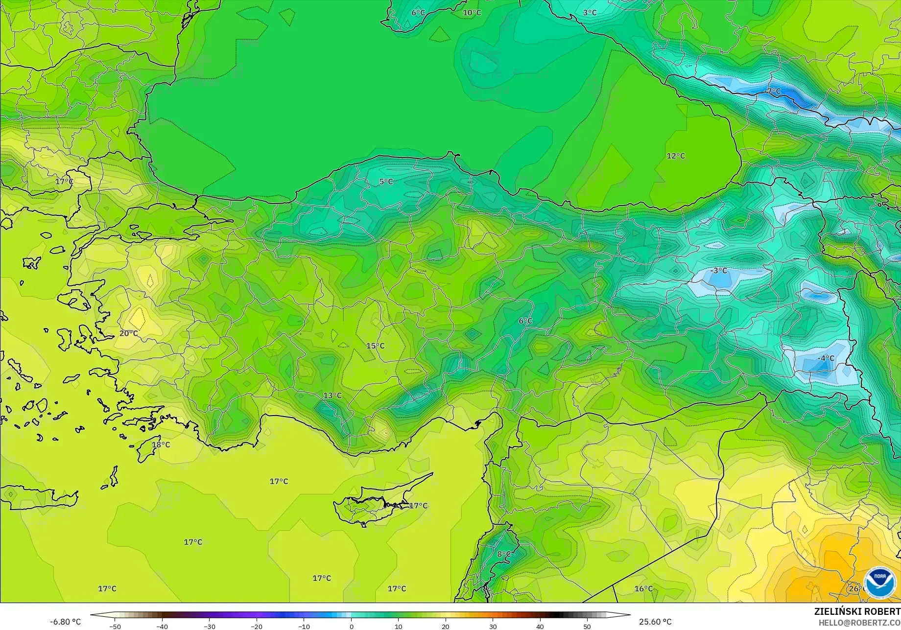 GFS model - Turkey, Temperature at 2m