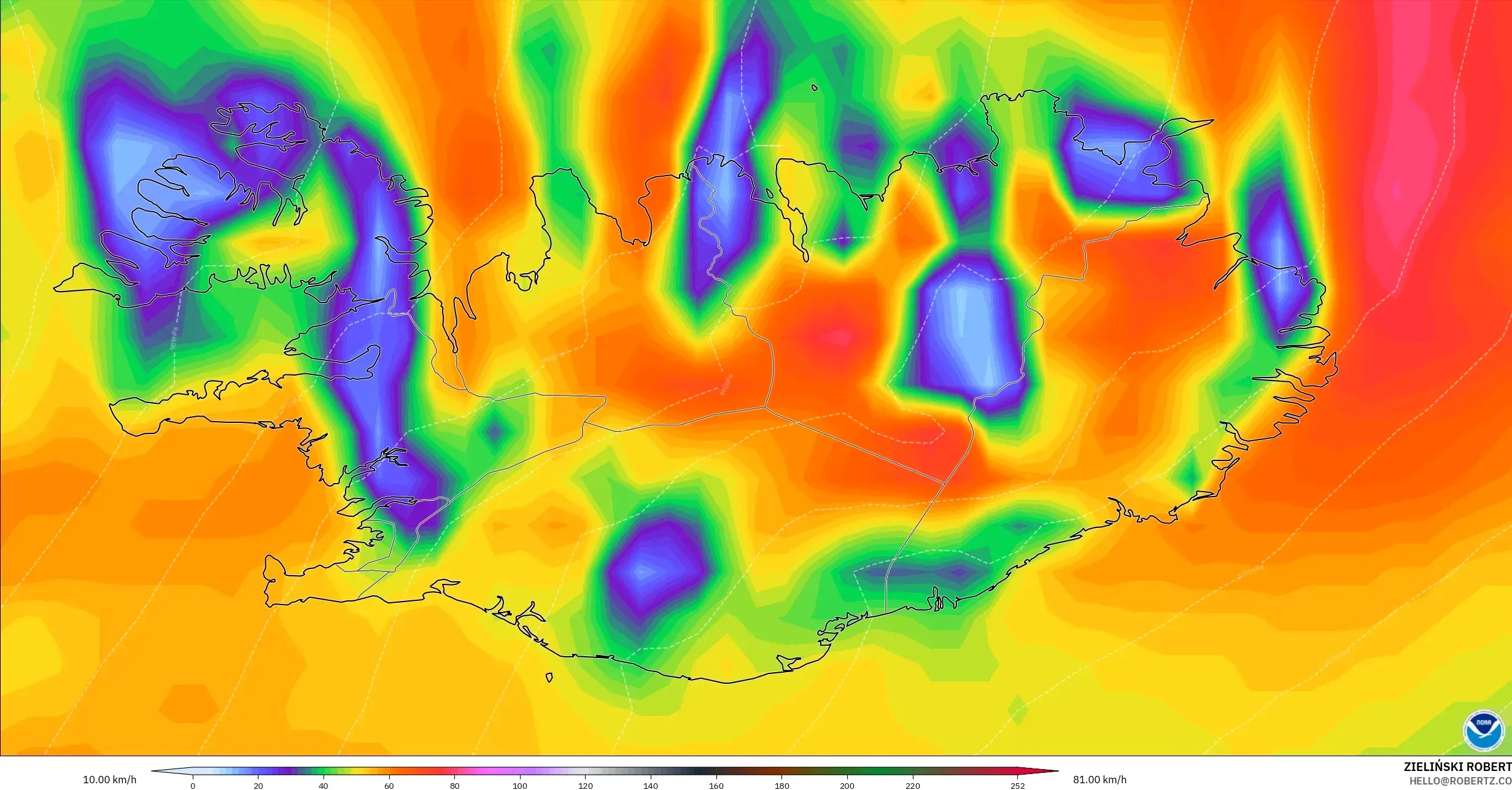 GFS model - Iceland, Wind Gusts