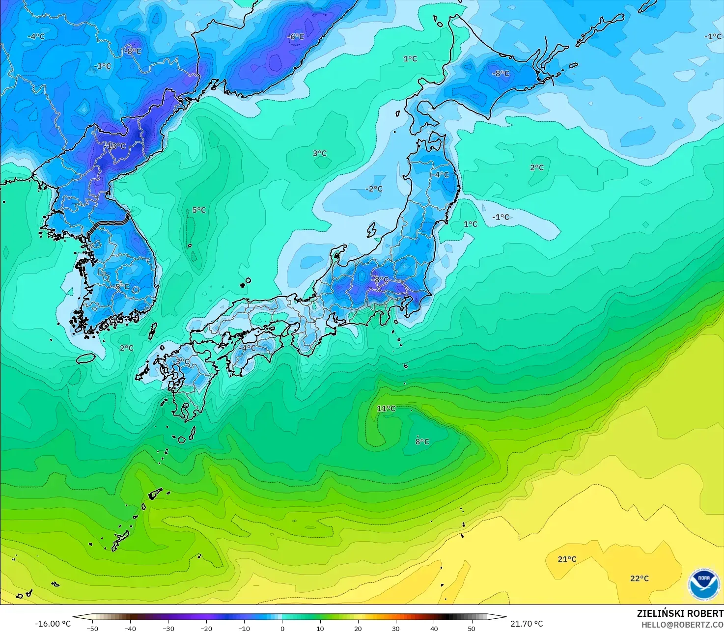 GFS model - Japan, Dewpoint at 2m
