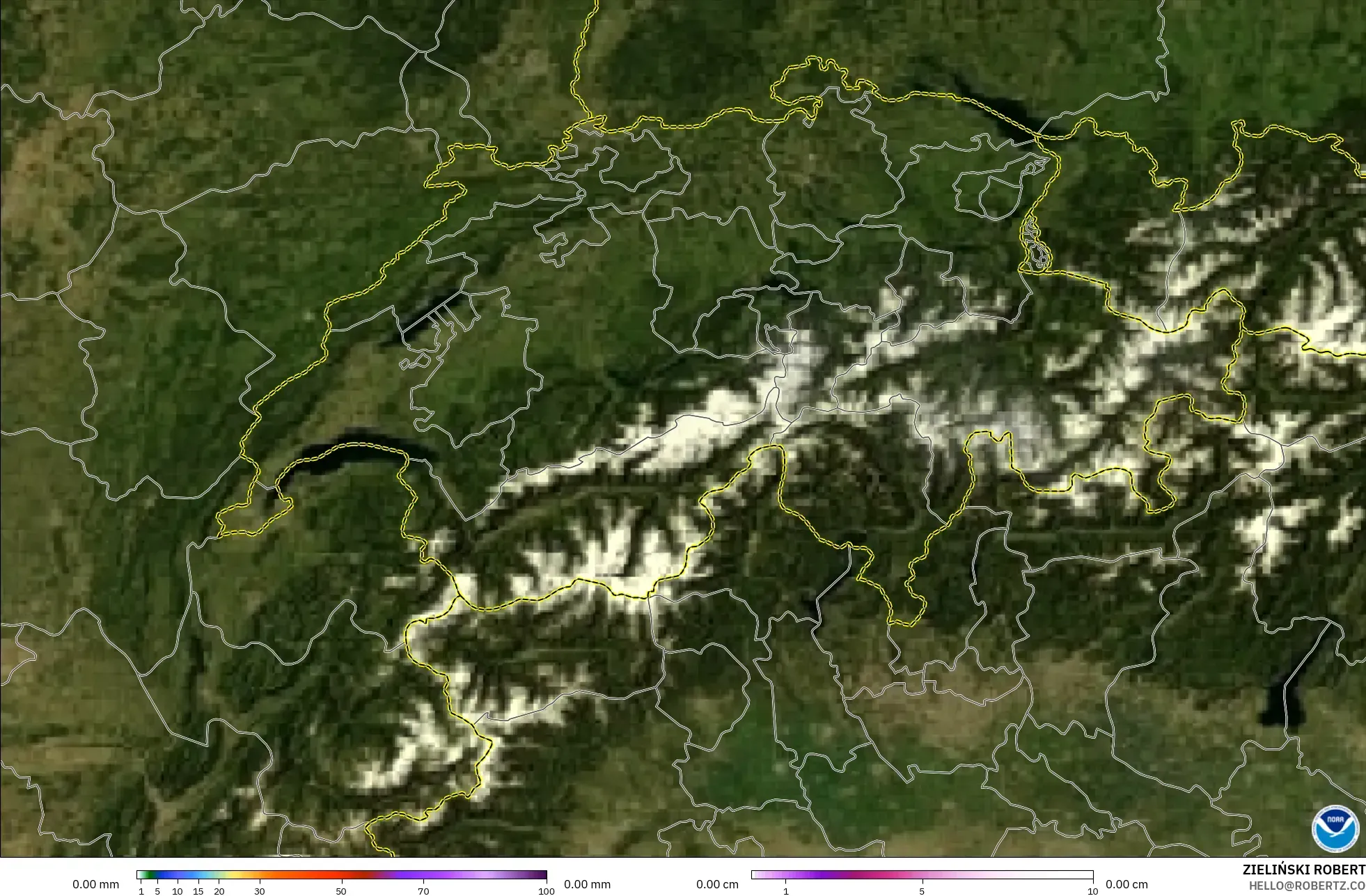 GFS model - Switzerland, Precipitation, Clouds, and Pressure