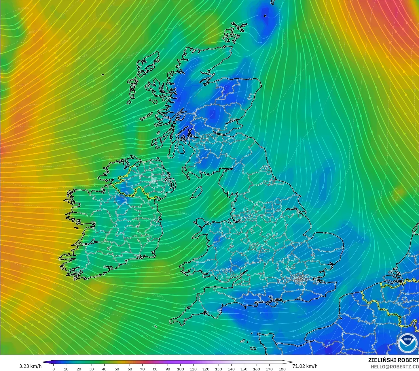 GFS model - United Kingdom, Wind at 10m